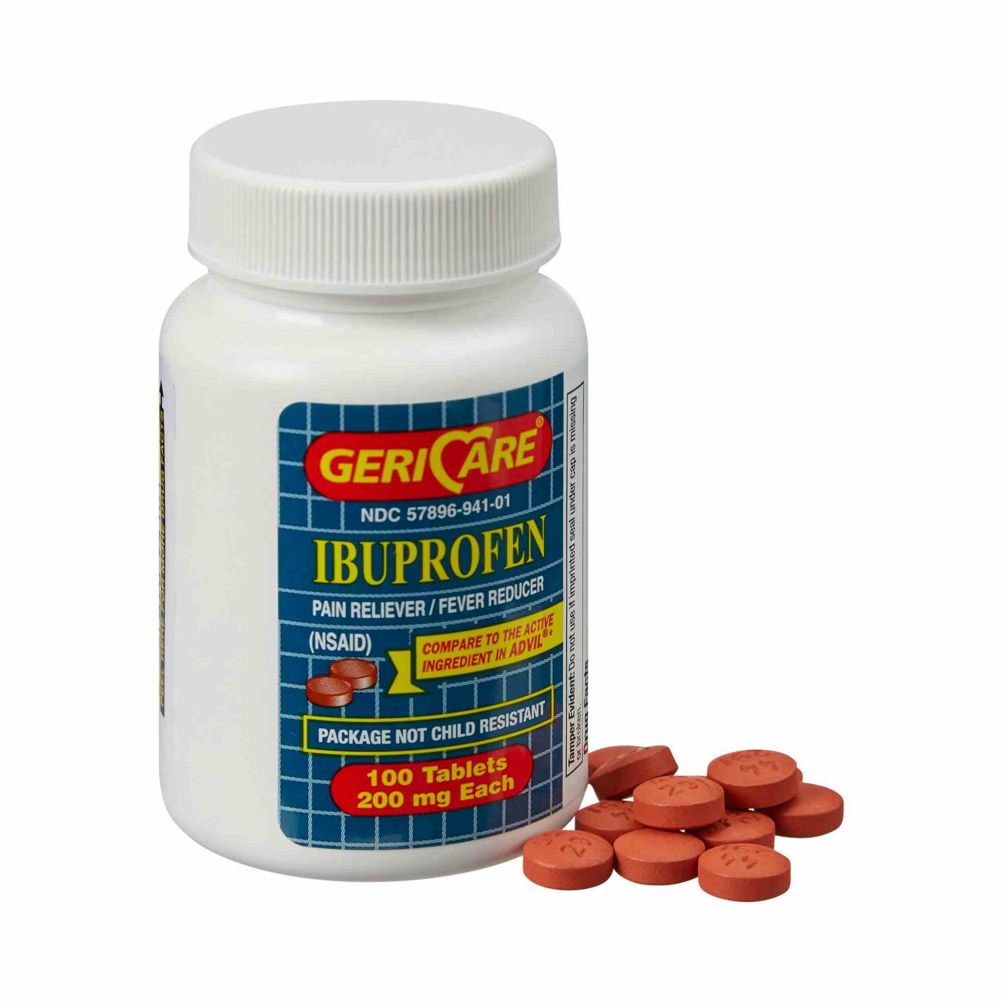  Geri-Care Ibuprofen Pain Reliever/Fever Reducer, 200 mg, 100 Tablets, 60-941-01, 1 Bottle