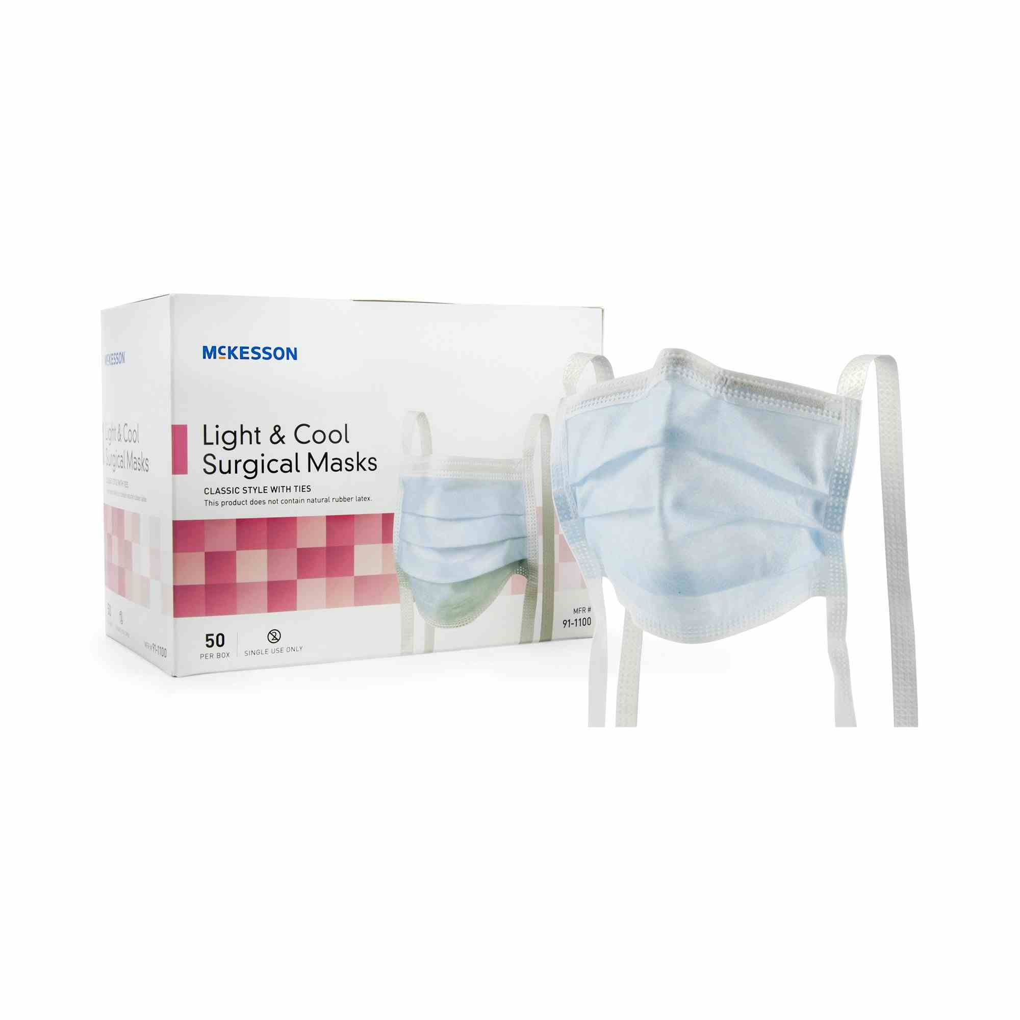 McKesson Light & Cool Surgical Masks, 91-1100, Case of 300 (6 Boxes)