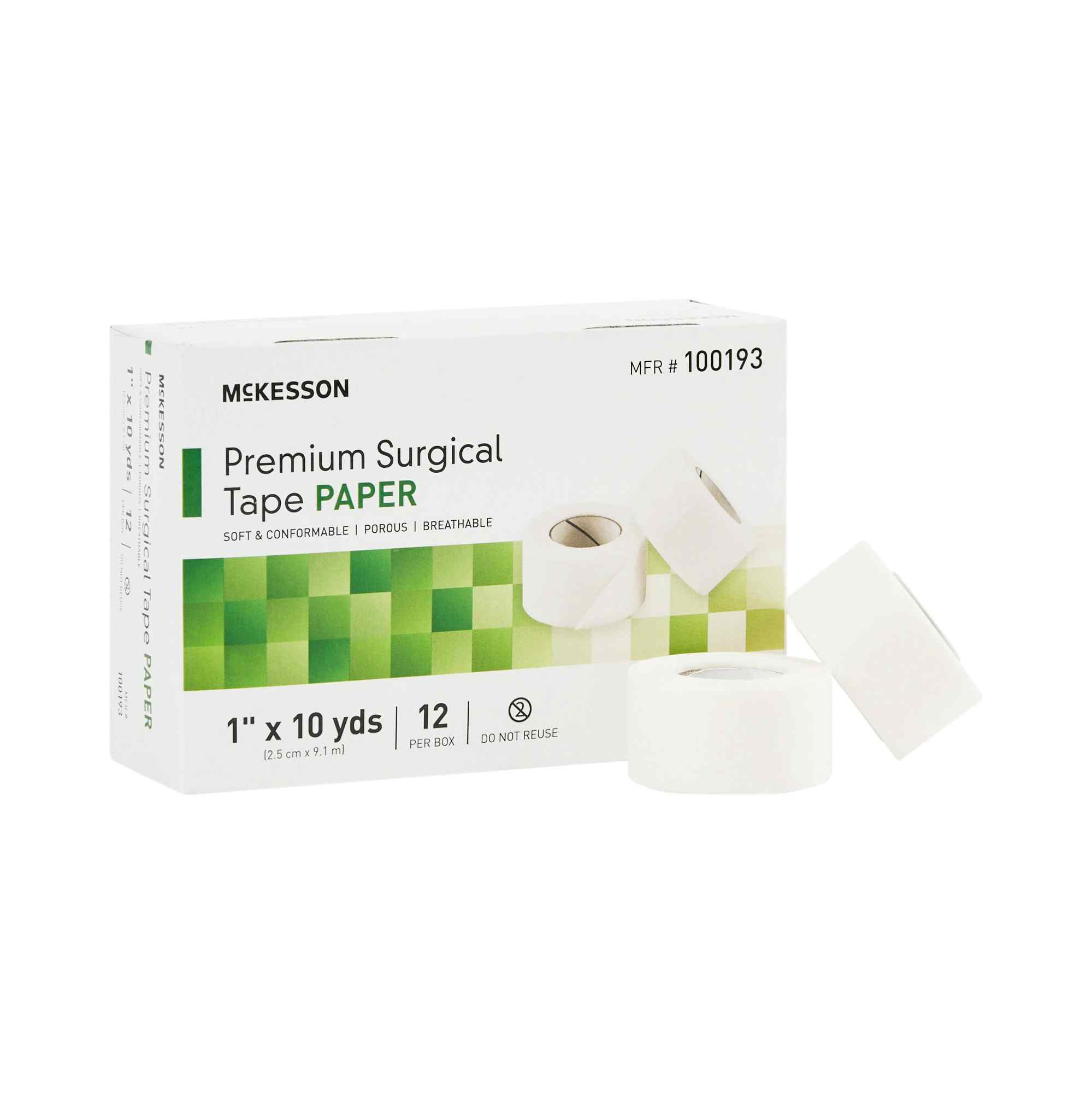 McKesson Paper Surgical Tape, 1" X 10 yd, White, 100193, Box of 12