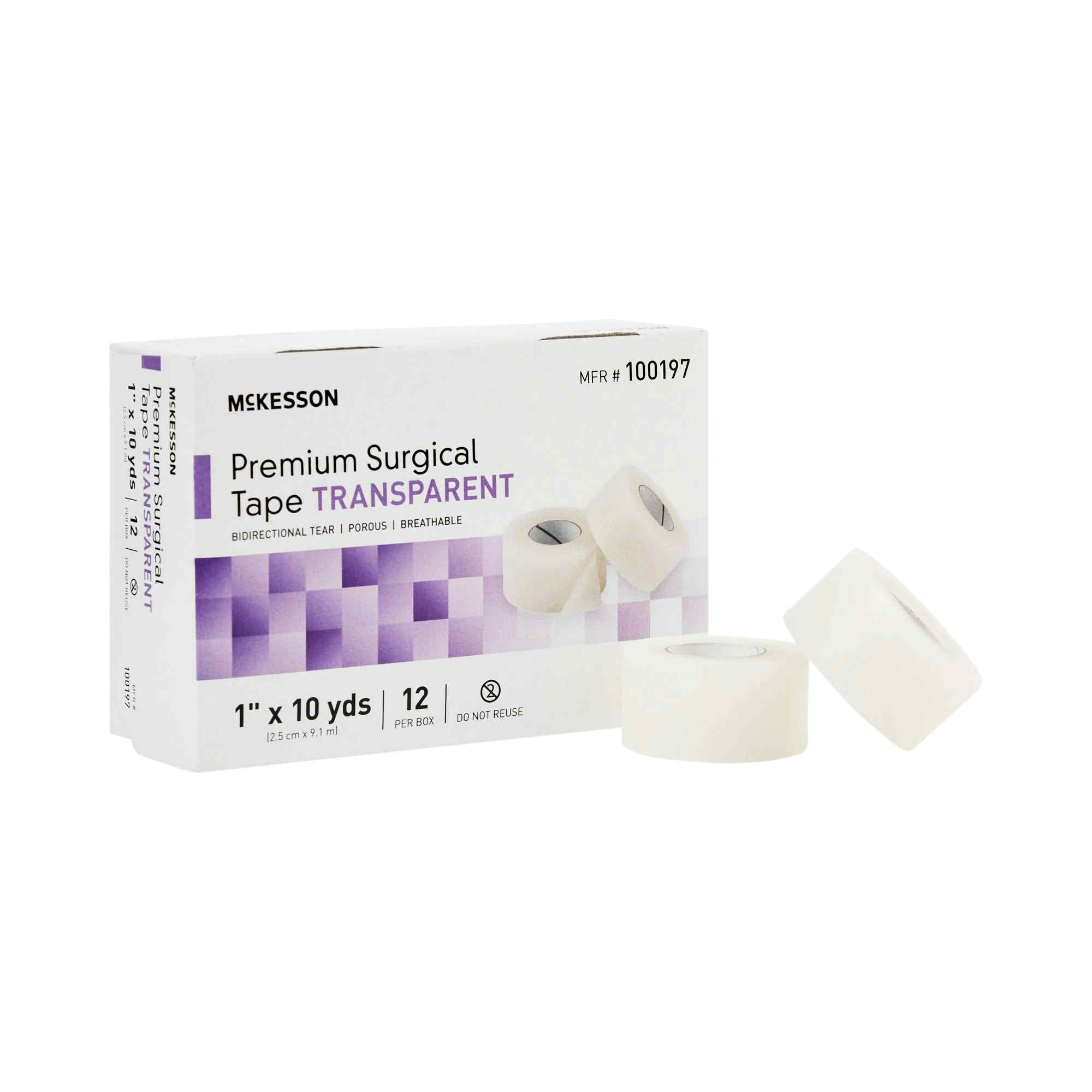 McKesson Transparent Surgical Tape, 1" X 10 yd, Transparent, 100197, Box of 12