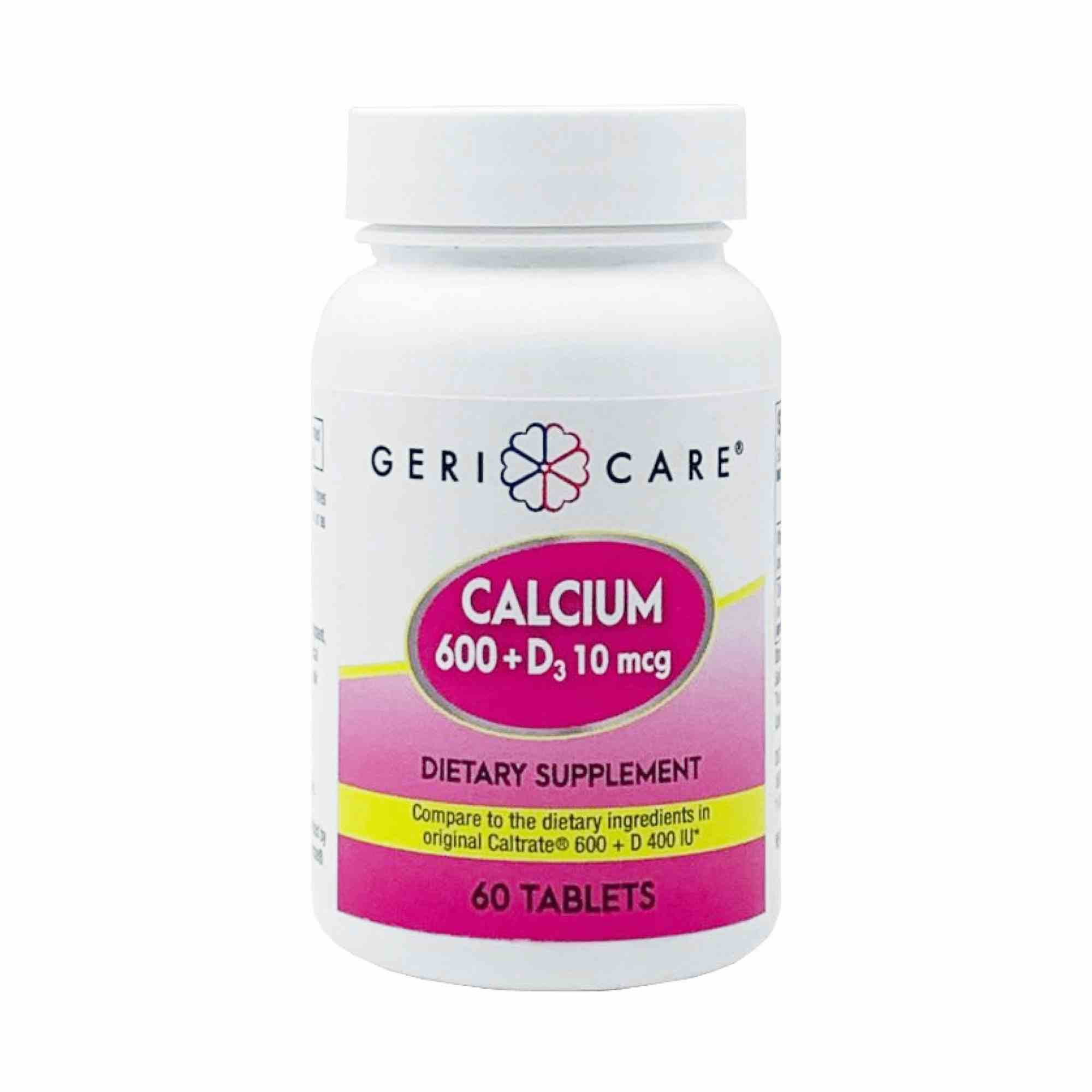 Geri-Care Calcium 600 + D3 Dietary Supplement, 600 mg - 400 IU, 60 Tablets , 748-06-GCP, 1 Bottle