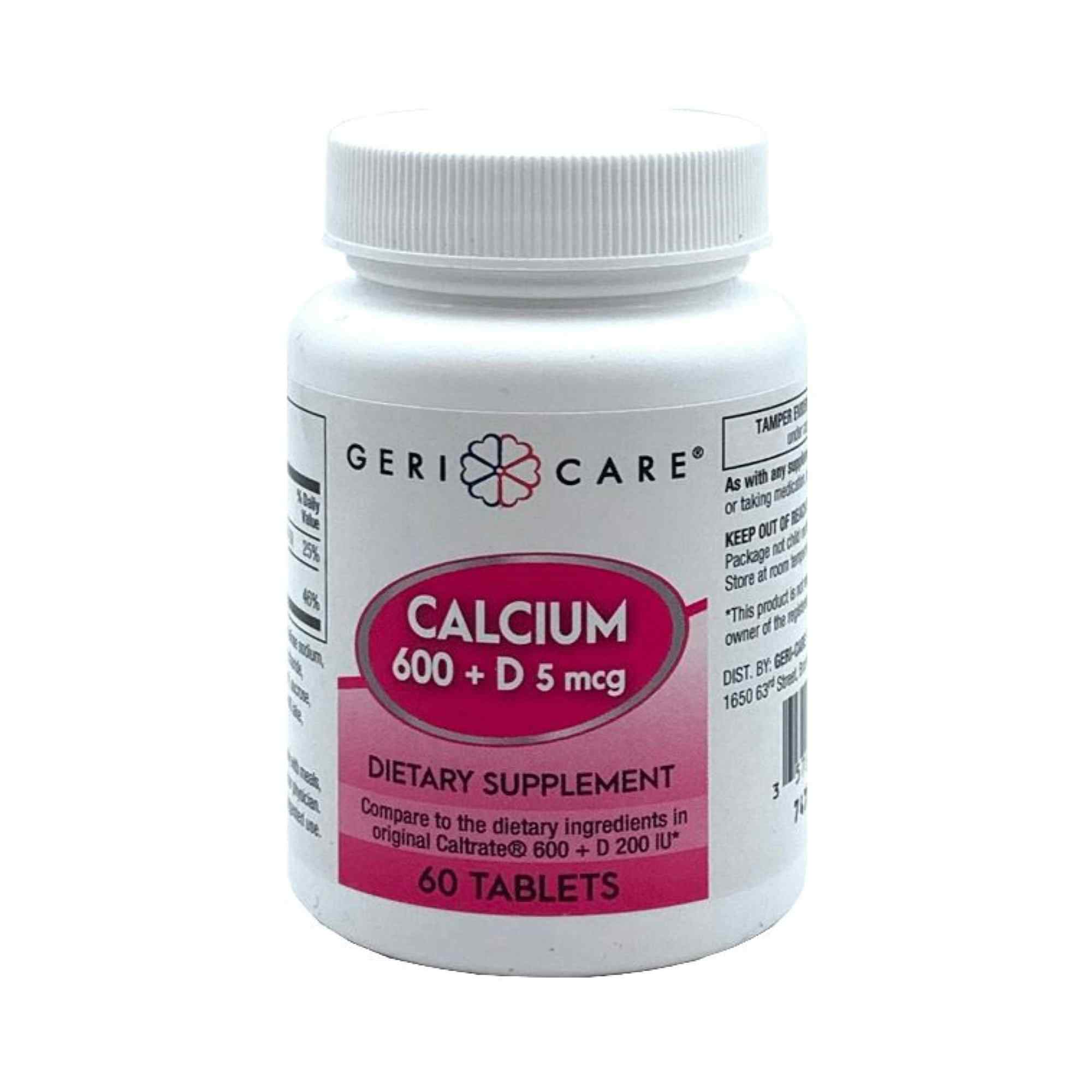 Geri-Care Calcium 600 + D3 Dietary Supplement, 600 mg - 200 IU, 60 Tablets , 747-06-GCP, 1 Bottle