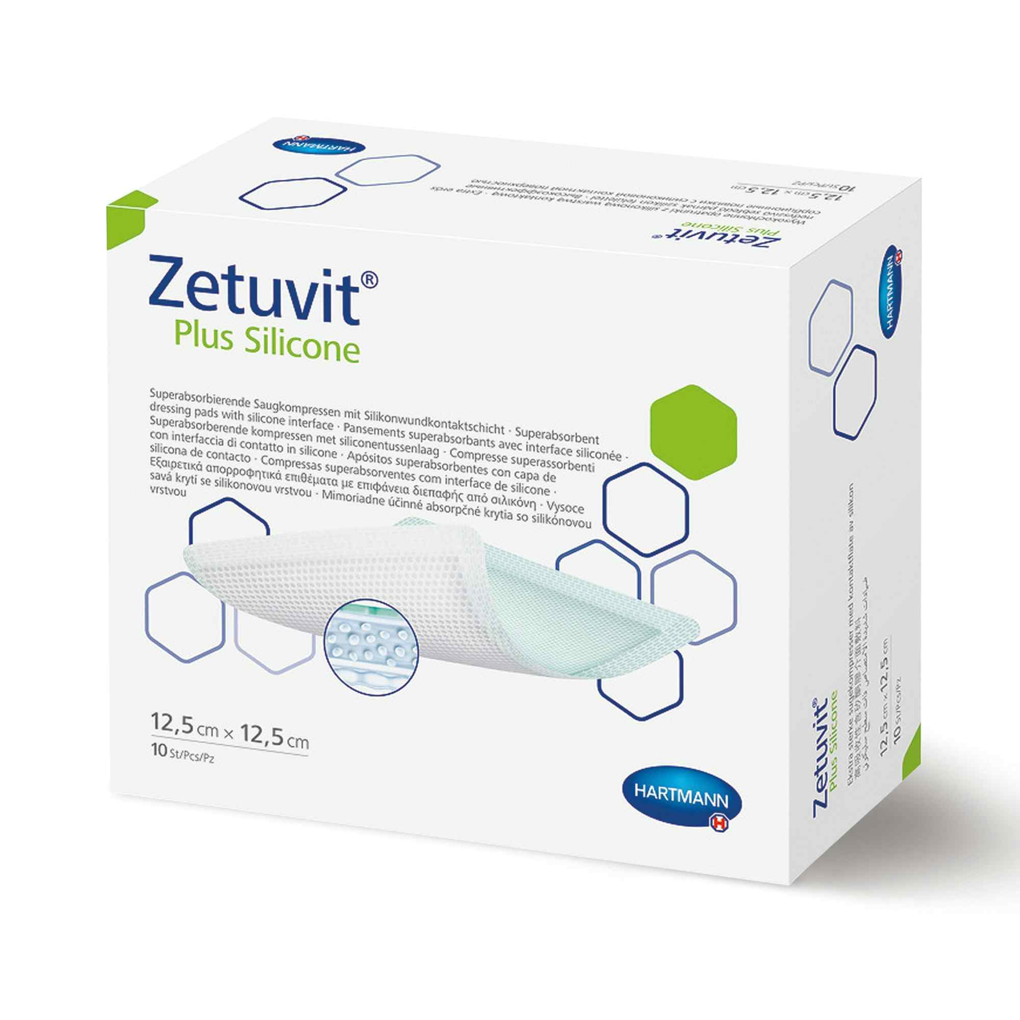 Zetuvit Plus Silicone Super Absorbent Dressing, 3 X 3", 413114, Box of 10