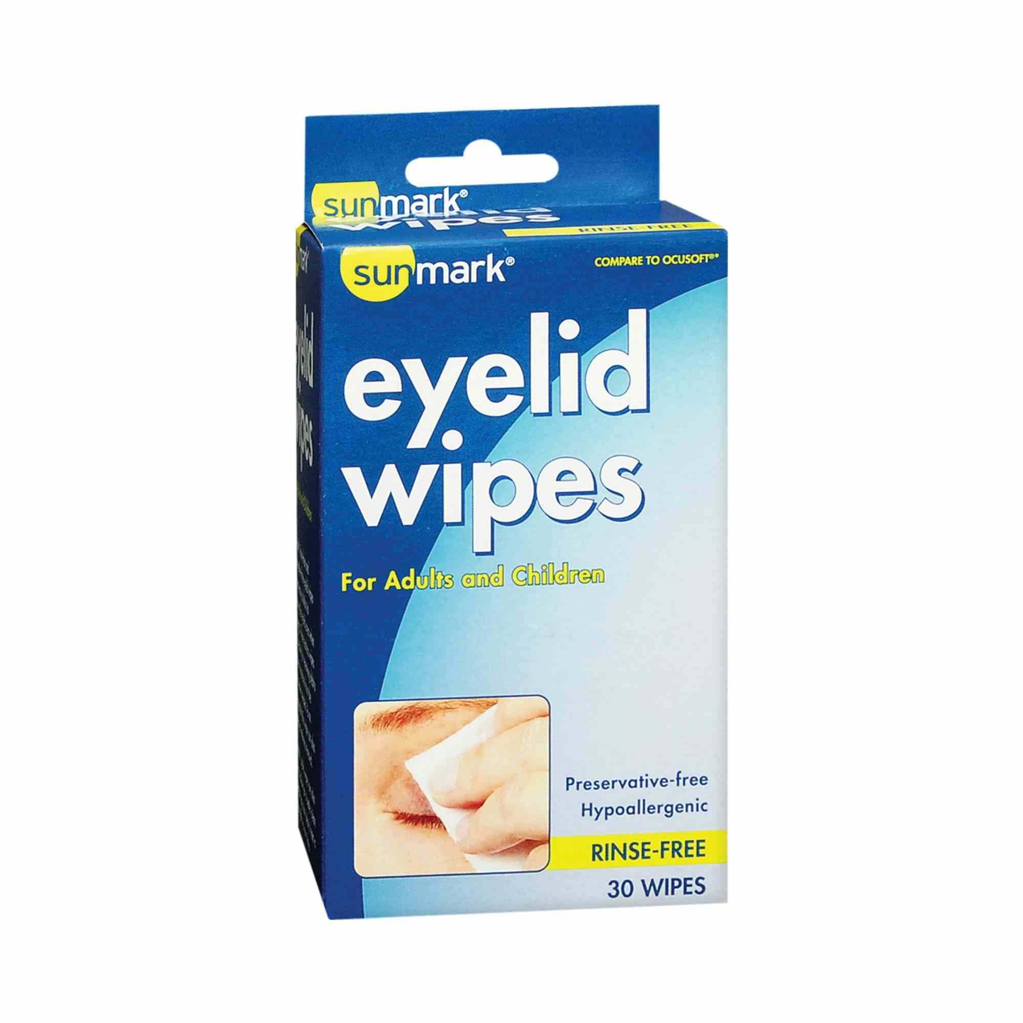 sunmark Eyelid Wipes for Adults and Children, 01093932444, Box of 30