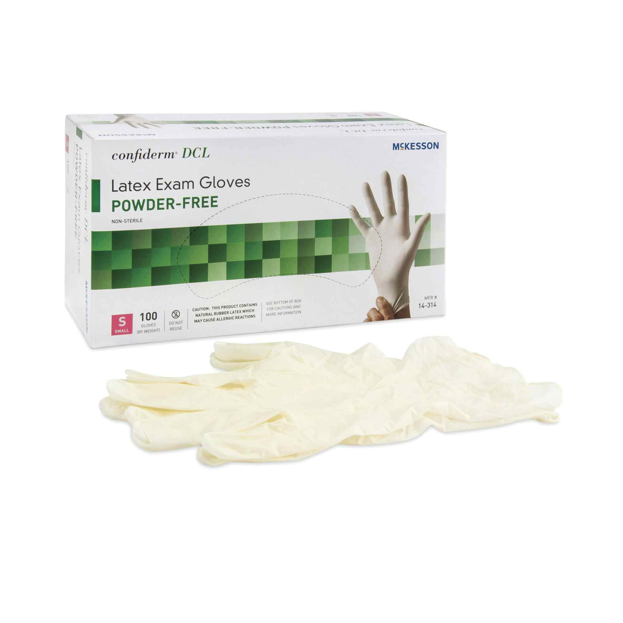 McKesson Confiderm DCL Latex Exam Gloves, Powder Free, 14-314, Small - Box of 100