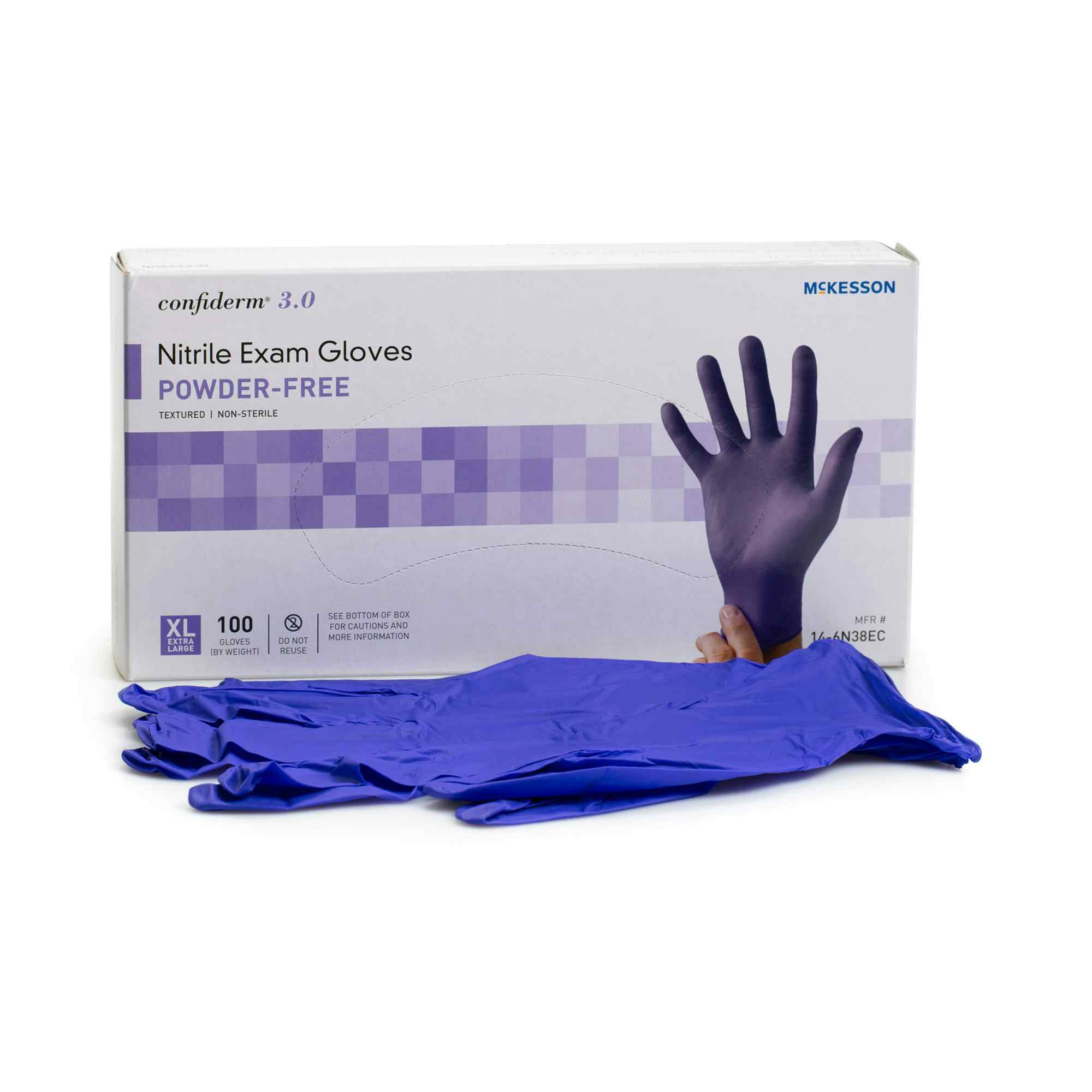 McKesson Confiderm 3.0 Nitrile Exam Gloves, Powder Free, 14-6N38EC, X-Large - Box of 100