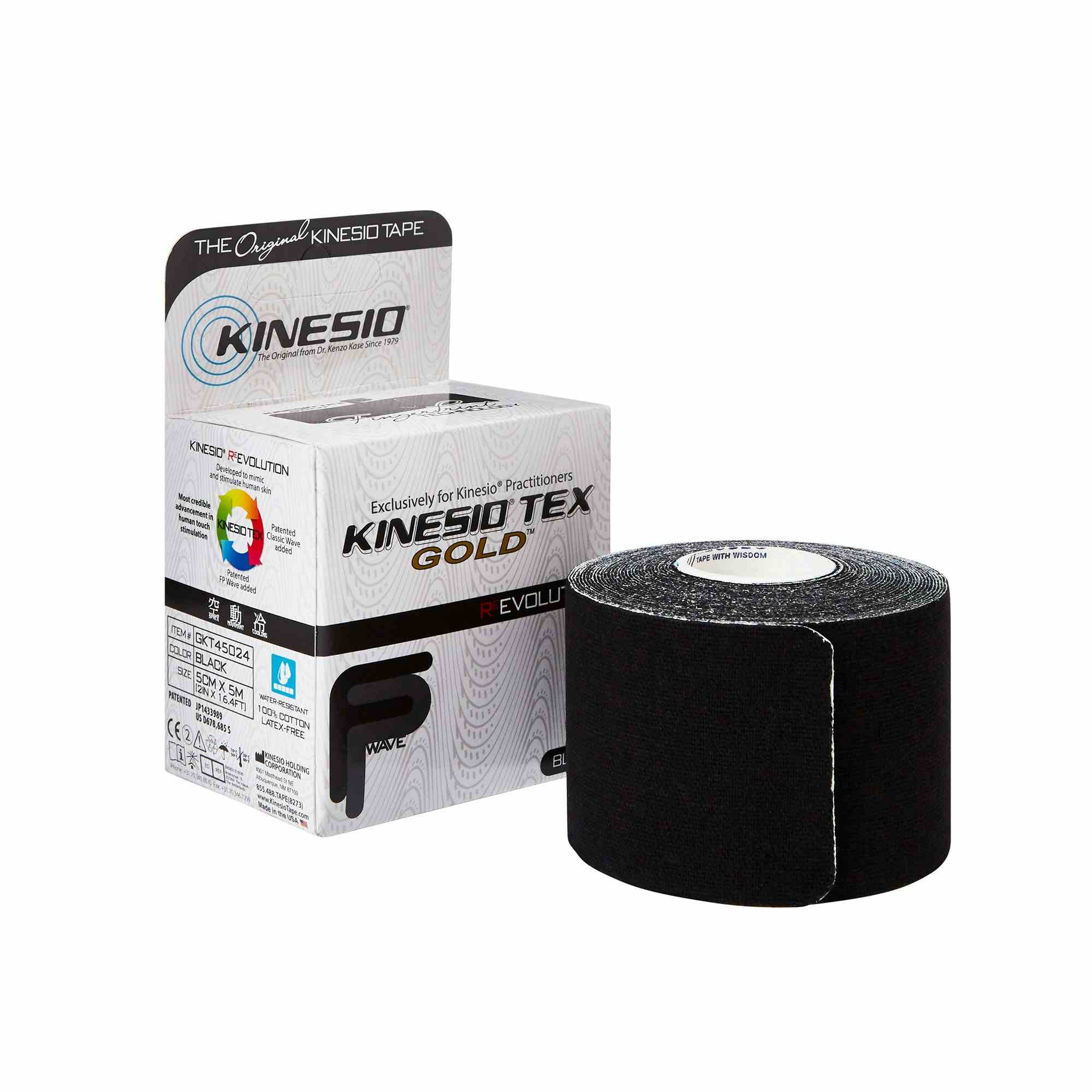 Kinesio Tex Gold Kinesiology Tape, Black, Water-Resistant Cotton, 2 Inch x 5½ Yard, 24-4916, 1 Each