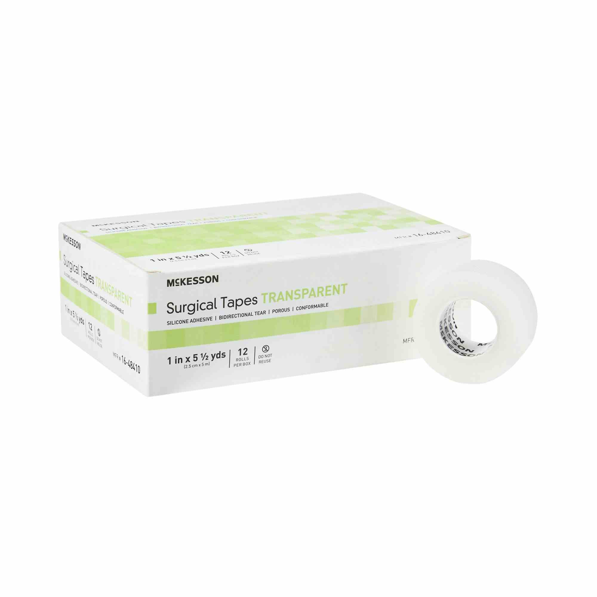 McKesson Silicone Medical Tape, 1 Inch x 5½ Yard, Transparent, 16-48410, Box of 12