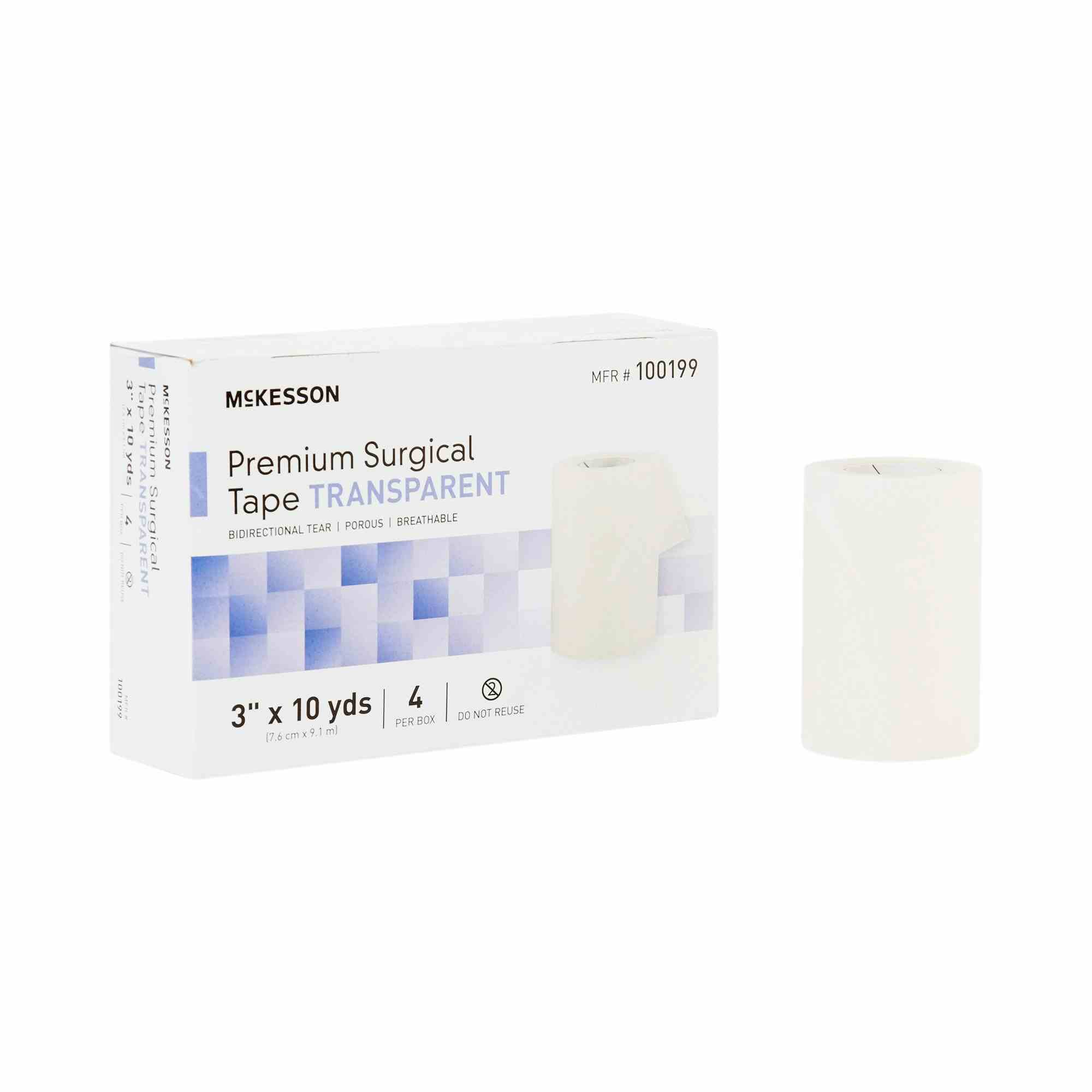 McKesson Plastic Medical Tape, 3 Inch x 10 Yard, Transparent, 100199, Box of 4