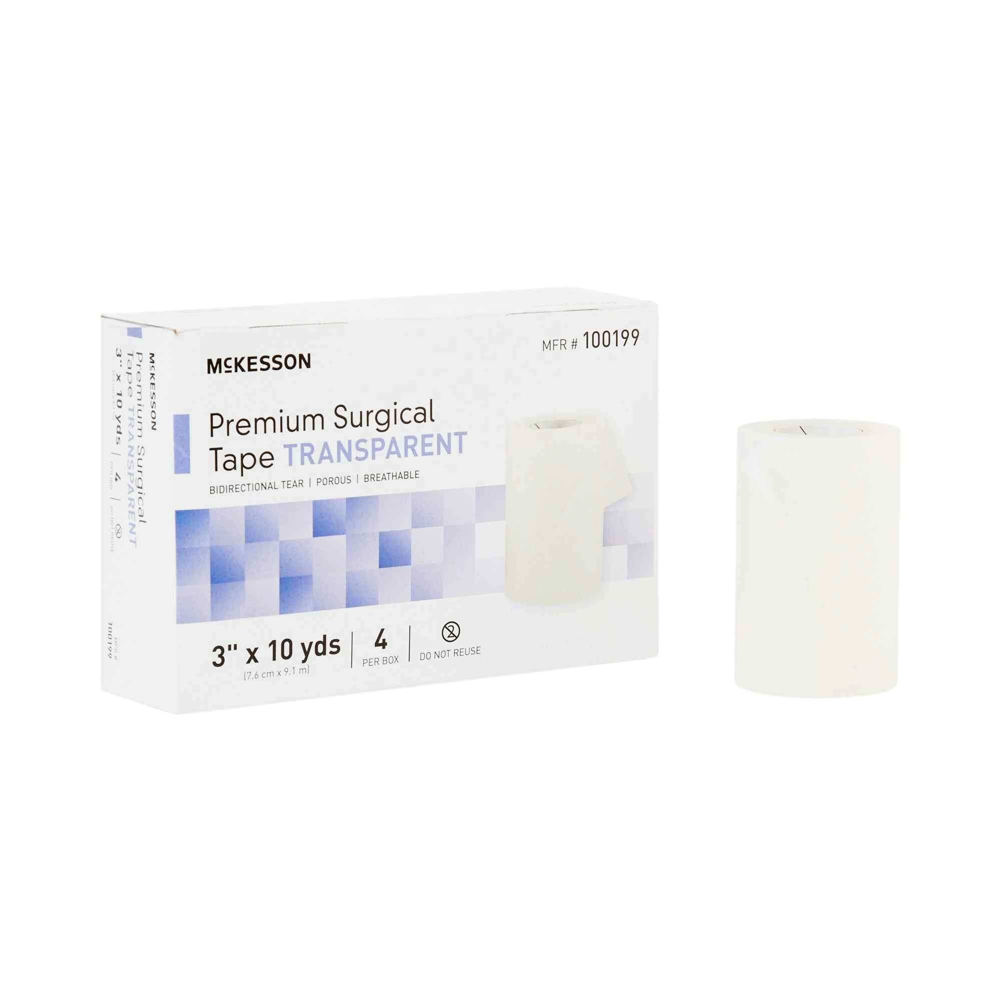McKesson Plastic Medical Tape, 3 Inch x 10 Yard, Transparent, 100199, Box of 4