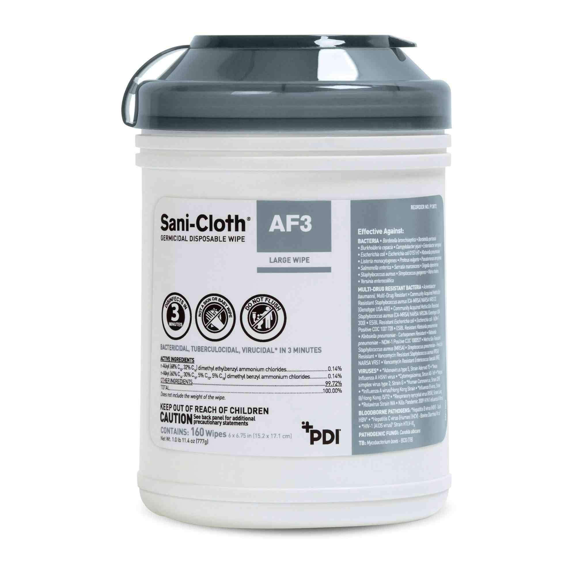 Sani-Cloth AF3 Surface Disinfectant Cleaner Wipe, 6 x 6-3/4", Large Canister, P13872, 1 Canister
