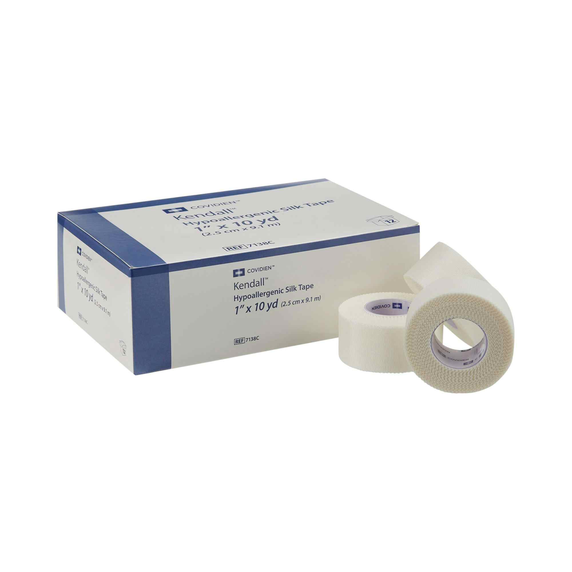 Kendall Hypoallergenic Silk-like Medical Tape, 1 Inch x 10 Yard, 7138C, Box of 12