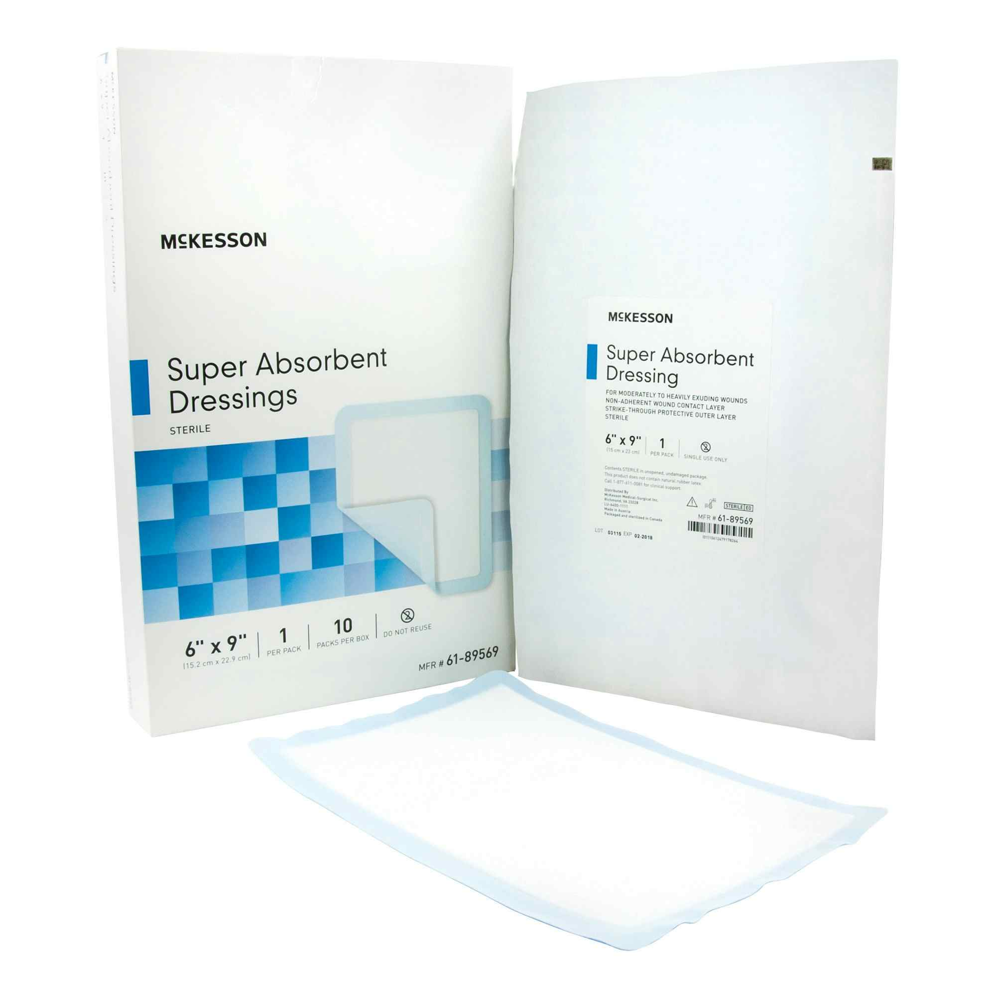 McKesson Super Absorbent Dressings, 6 X 9", 61-89569, Box of 10