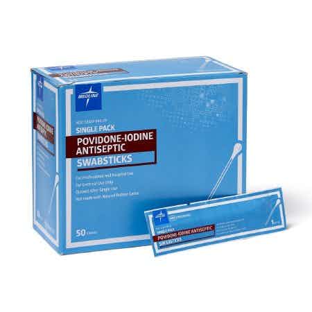 Medline Single-Pack Povidone-Iodine Antiseptic Swabsticks, MDS093901, Box of 50