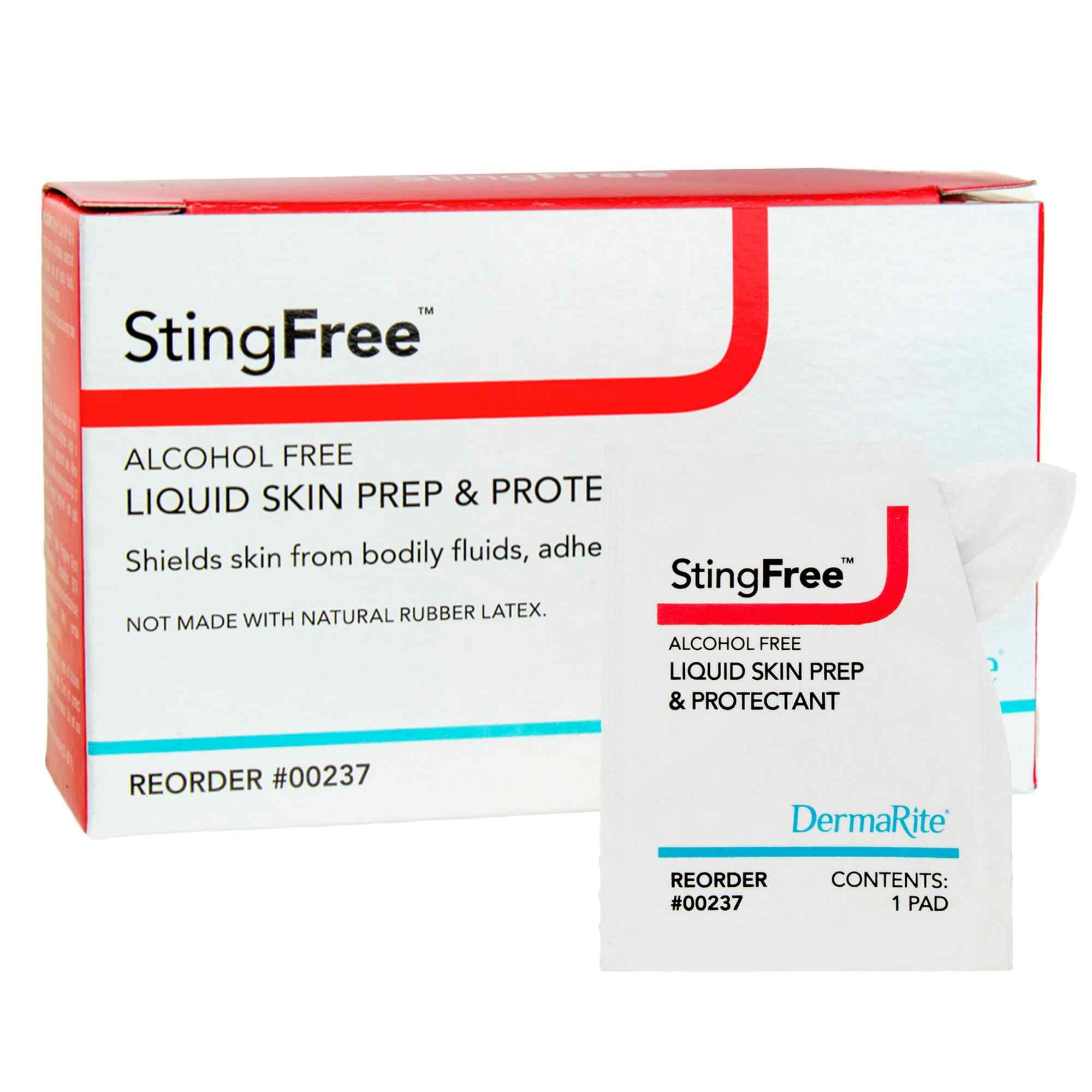 Sting Free AlcoholFree Liquid Skin Prep & Pote Packets, 237, Box of 50