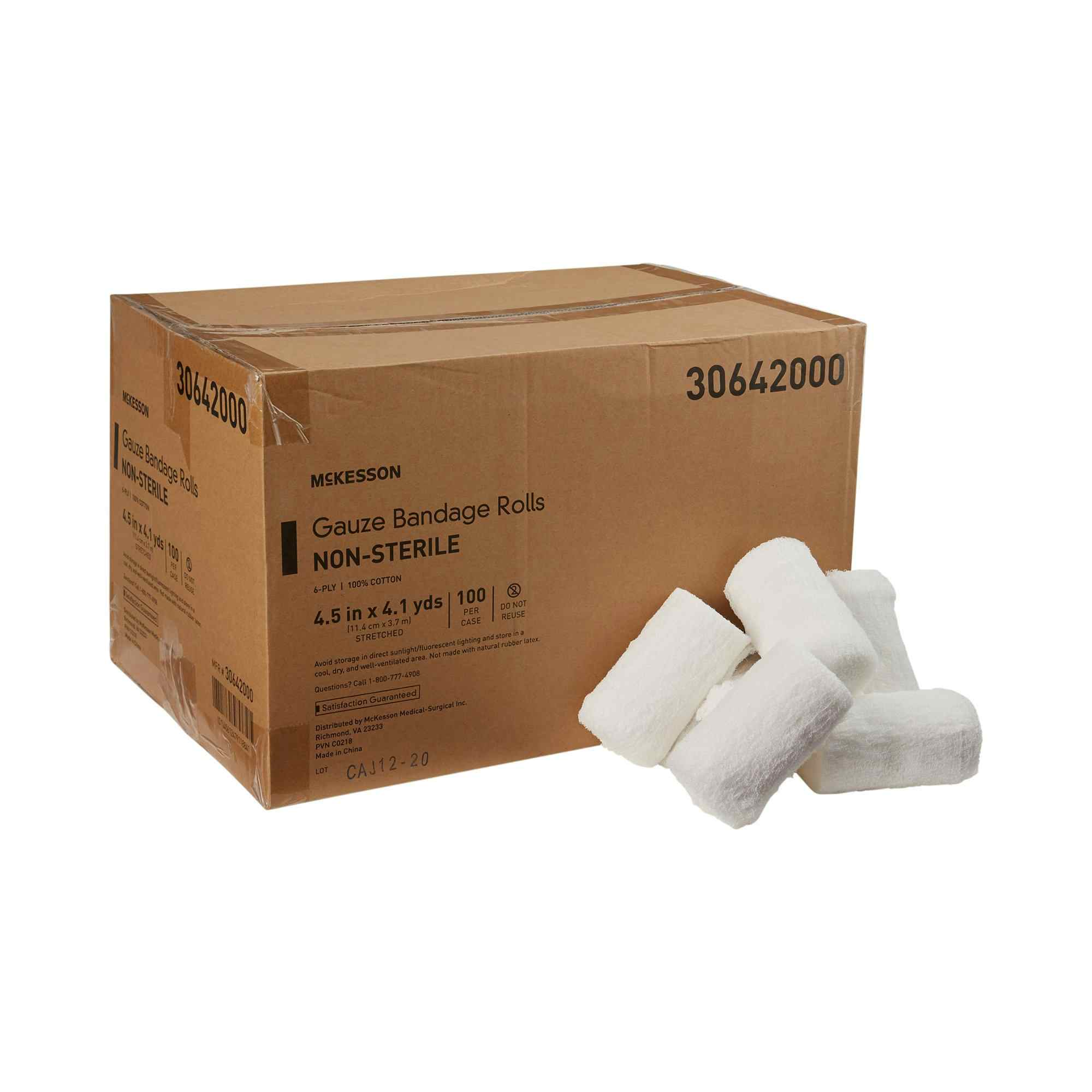 McKesson Gauze Bandage Rolls,  4.5" X 4-1/10 yd, 30642000, Case of 100