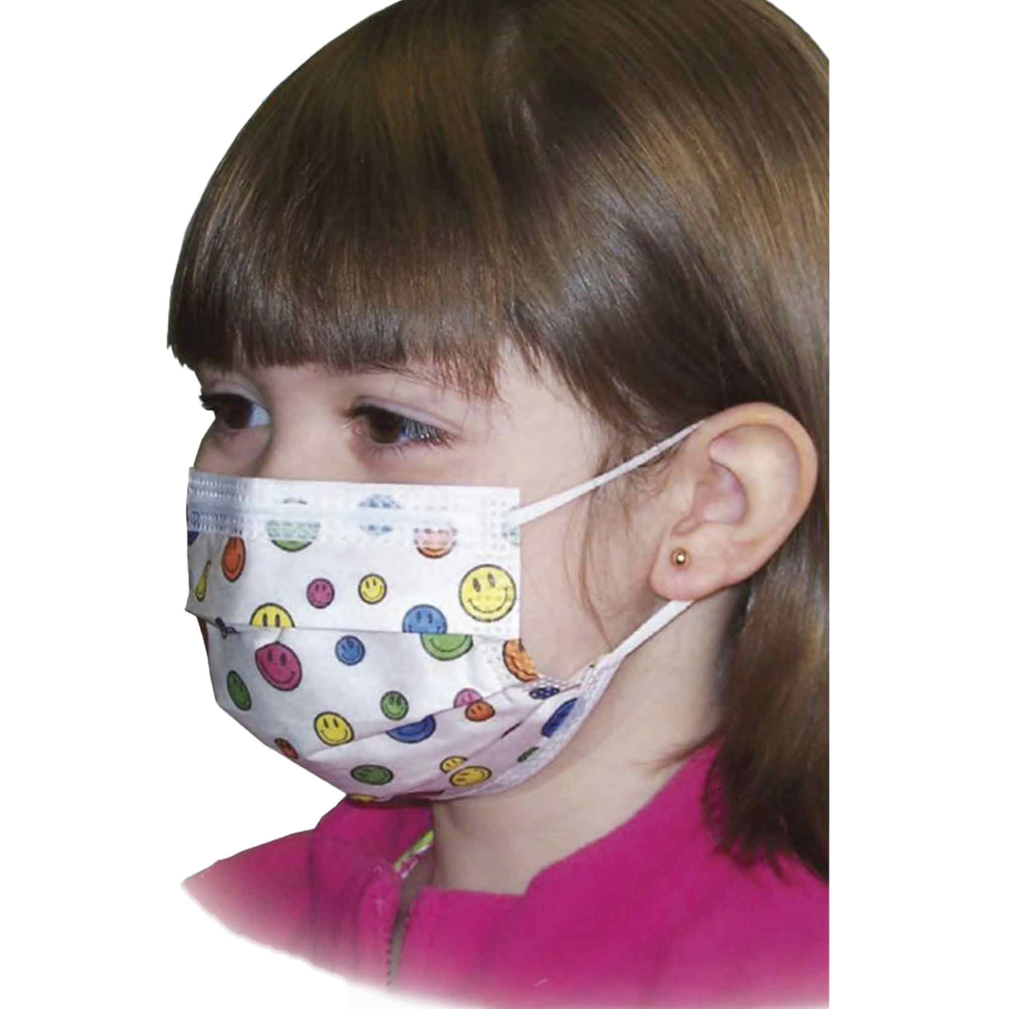 Aspen Surgical Products Kids Procedure Mask Pleated Earloops, Happy Face Print, 15150, Box of 75