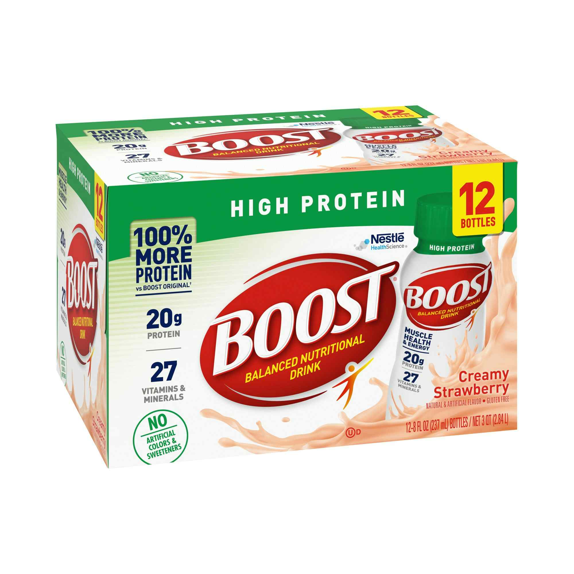 Boost High Protein Balanced Nutritional Drink, 8 oz., Creamy Strawberry, 12384278, Case of 24 (2 Packs)