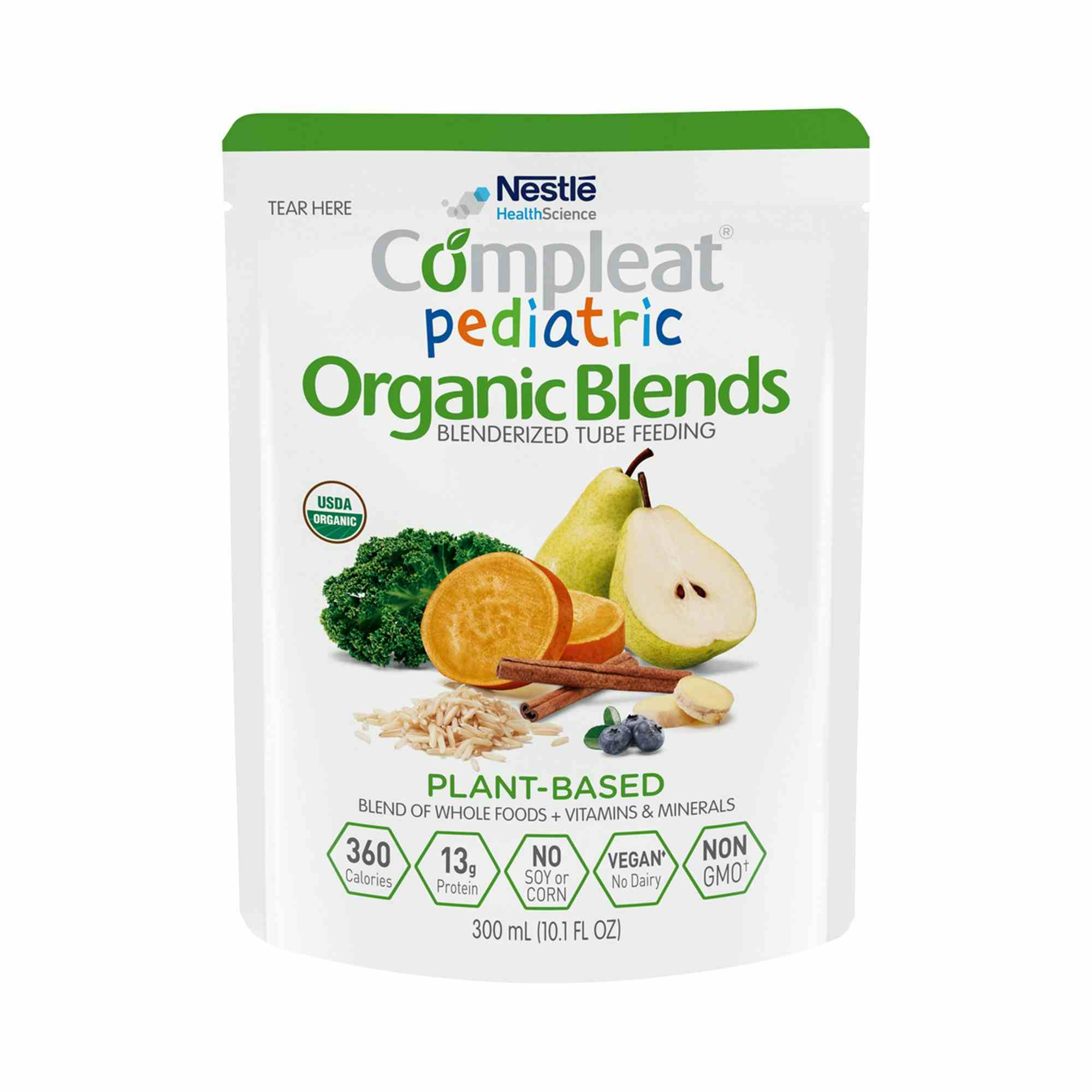 Nestle HealthScience Compleat Pediatric Organic Blend Blenderized Tube Feeding, 10.1 oz, Plant-Based Flavor, 00043900117218, 1 Each