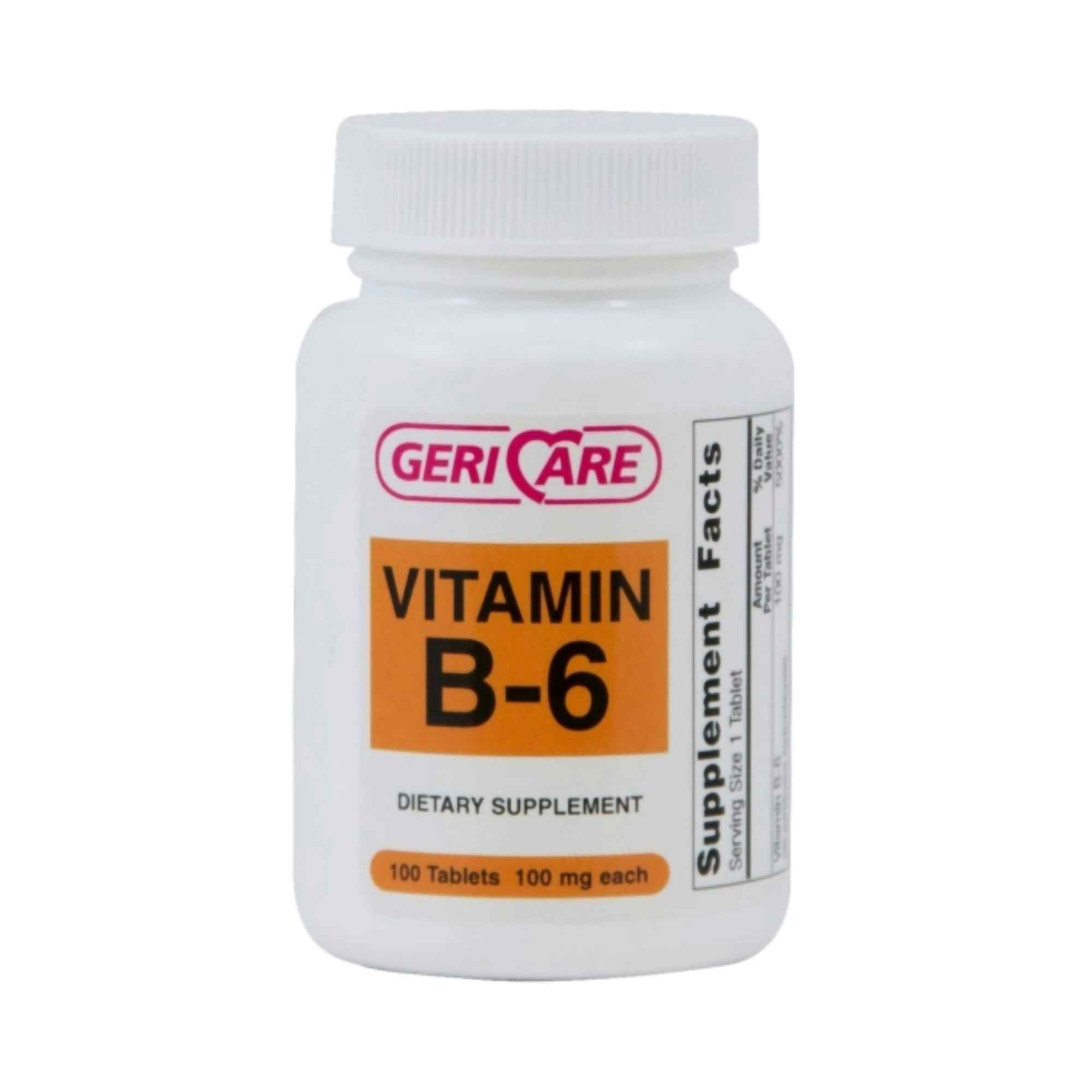 Geri-Care Vitamin B6 Dietary Supplements, 854-01-GCP, 100 mg - 1 Bottle (100 Tablets)