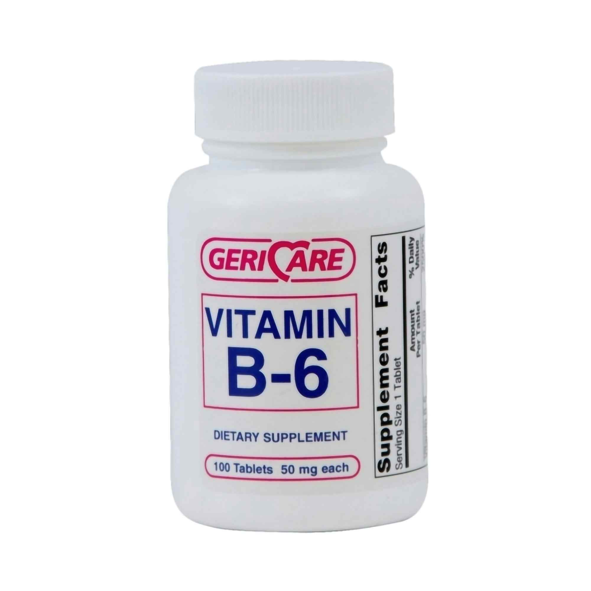 Geri-Care Vitamin B6 Dietary Supplements, 853-01-GCP, 50 mg - 1 Bottle (100 Tablets)