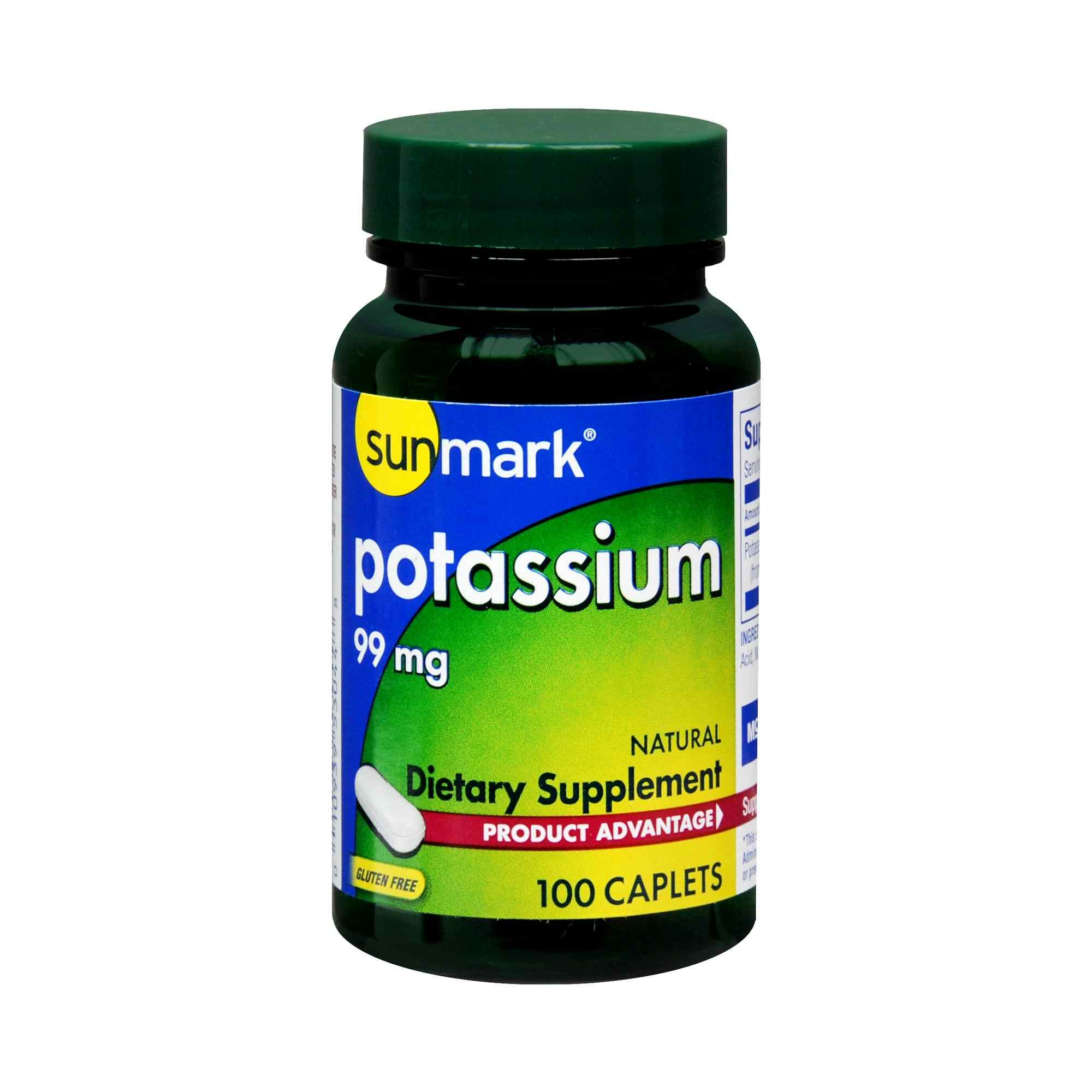 sunmark Potassium Natural Dietary Supplement, 99 mg, 01093989744, 1 Bottle (100 Tablets)