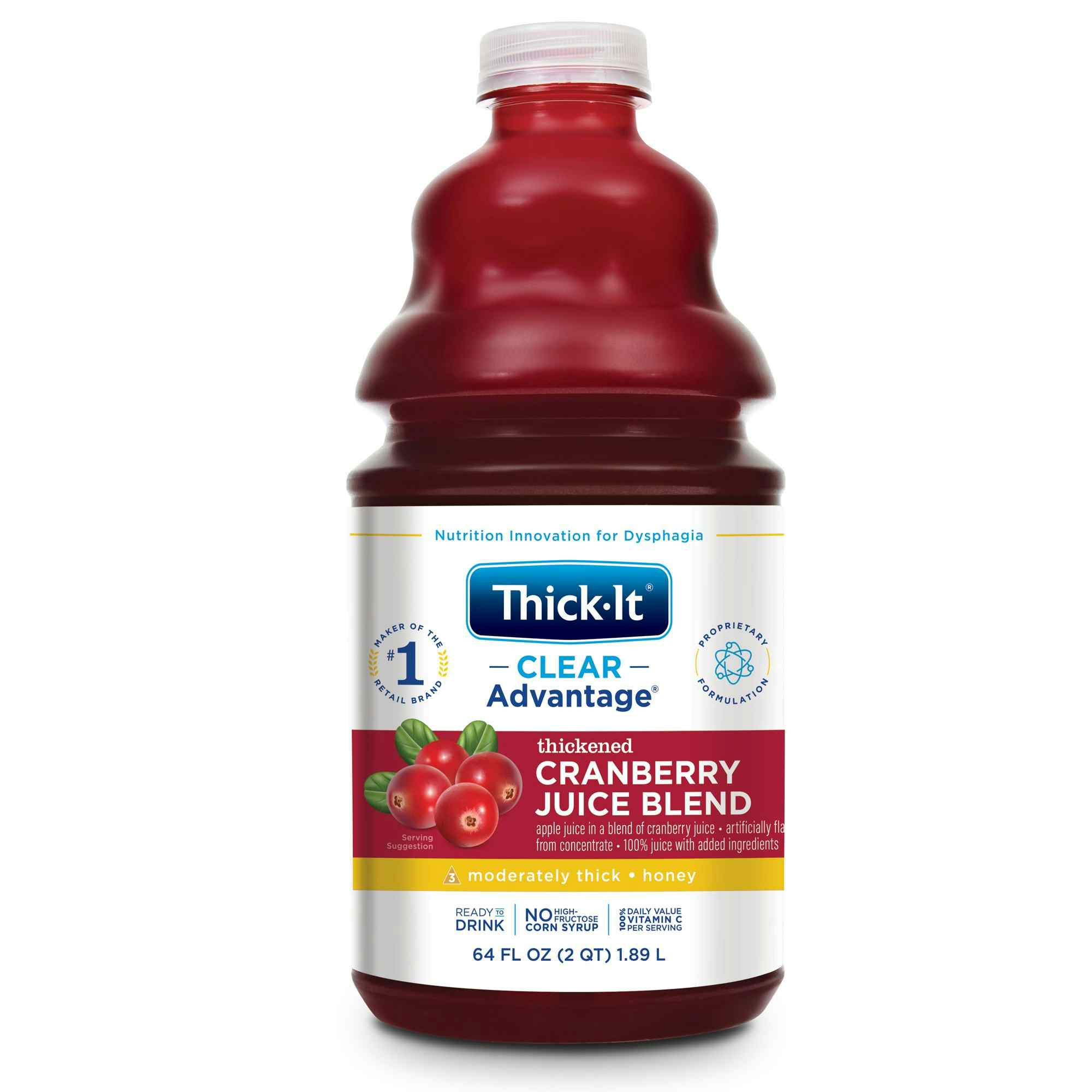 Thick-It Clear Advantage Thickened Cranberry Juice Blend, Moderately Thick, Honey Consistency, B460-A5044, 64 oz. - Case of 4