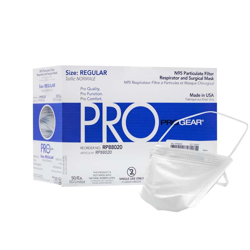 ProGear N95 Particulate Filter Respirator and Surgical Mask, RP88020, Reg, BX50