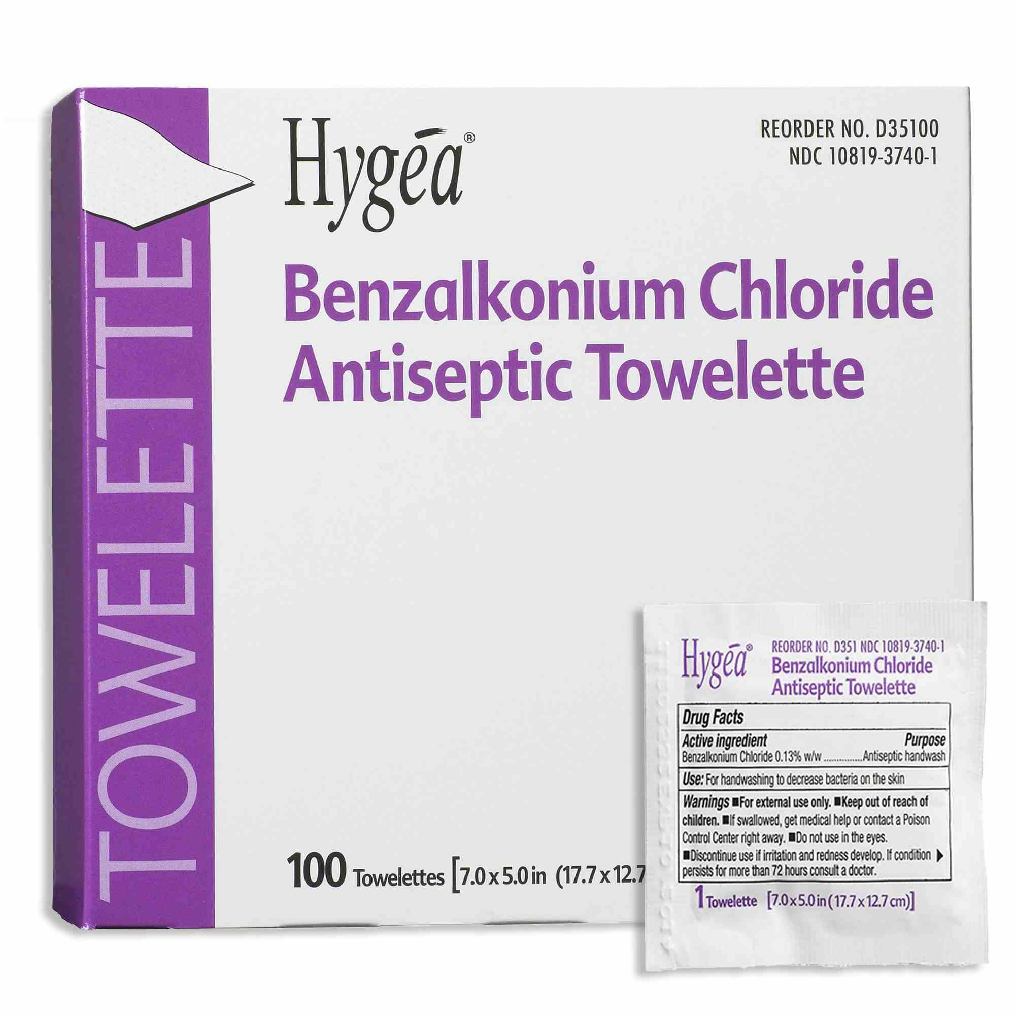 Hygea Benzalkonium Chloride Antiseptic Towelette, D35185, Box of 100
