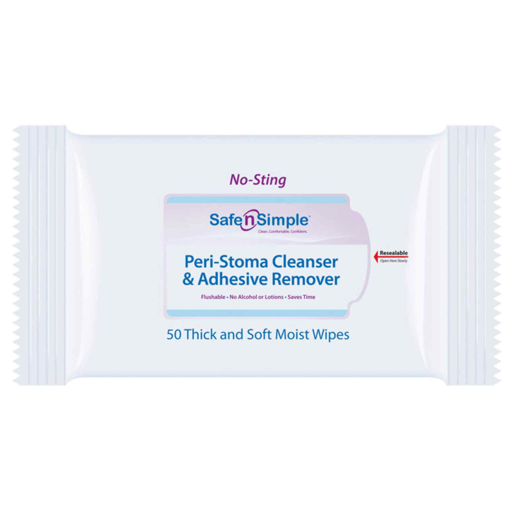 Safe n Simple Peri-Stoma Cleanser & Adhesive Remover Wipes, SNS00525, Pack of 50