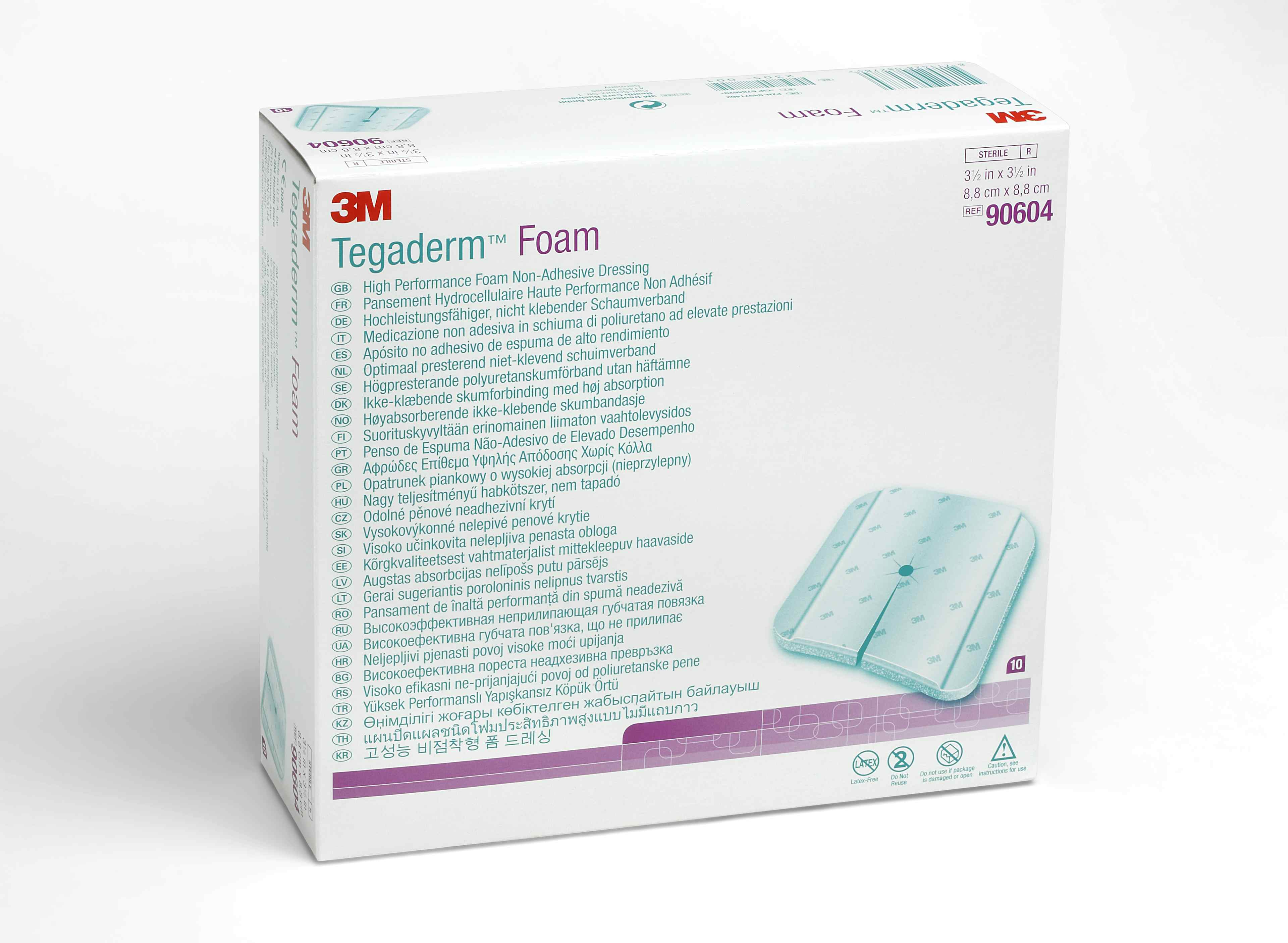 3M Tegaderm Foam High Performance Foam Non-Adhesive Dressing, 3.5 X 3.5", 90604, Box of 10