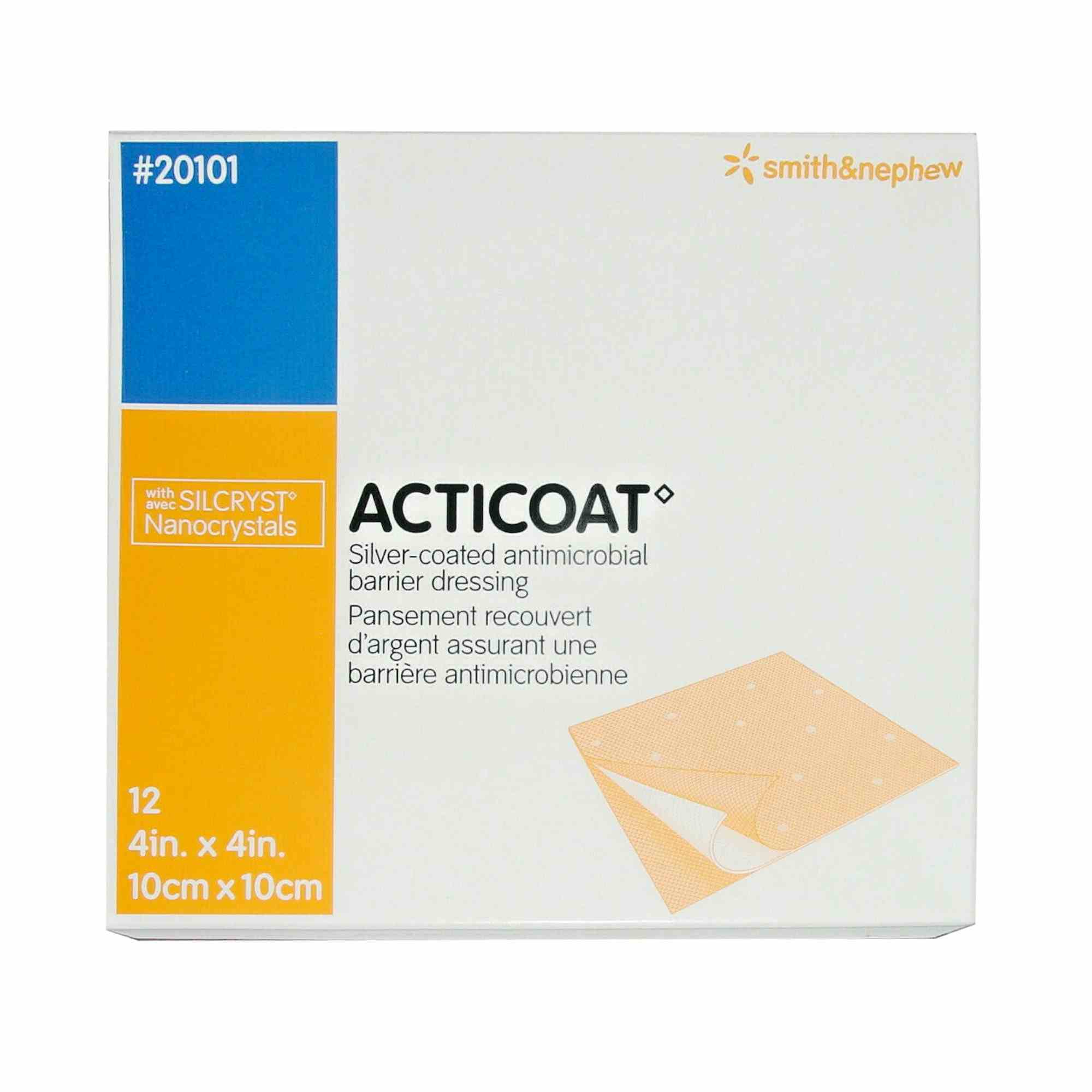 Acticoat Silver-coated Antimicrobial Barrier Dressing, 4 X 4", 20101, Pack of 12