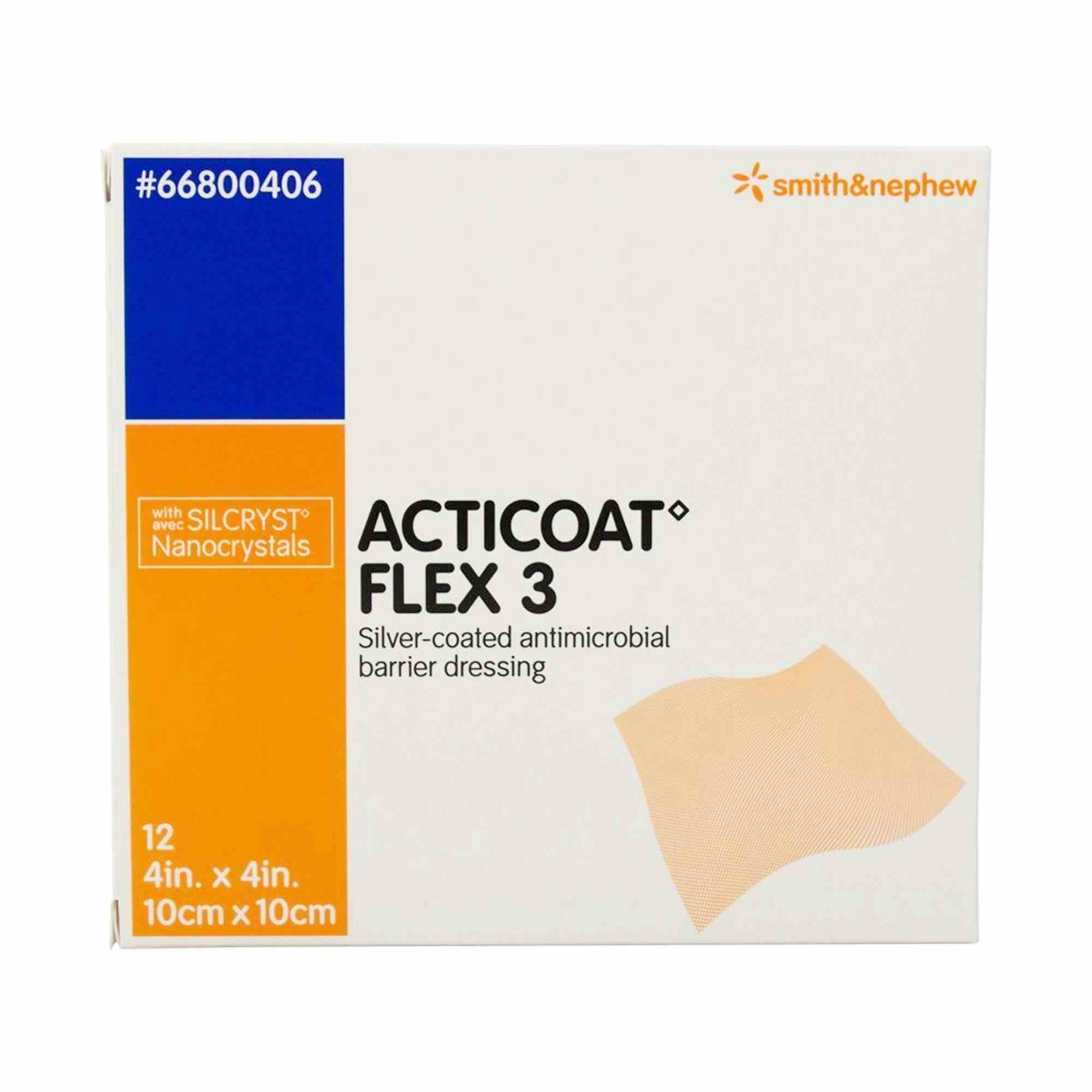 Acticoat Flex 3 Silver-coated Antimicrobial Barrier Dressing, 4 X 4", 66800406, Box of 12