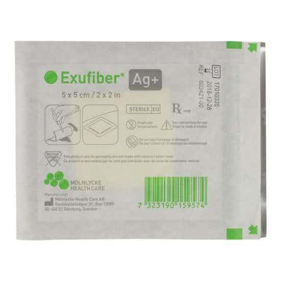 Molnlycke Exufiber Ag+ Antimicrobial Gelling Fiber Dressing, 2 X 2", 603421, Box of 10