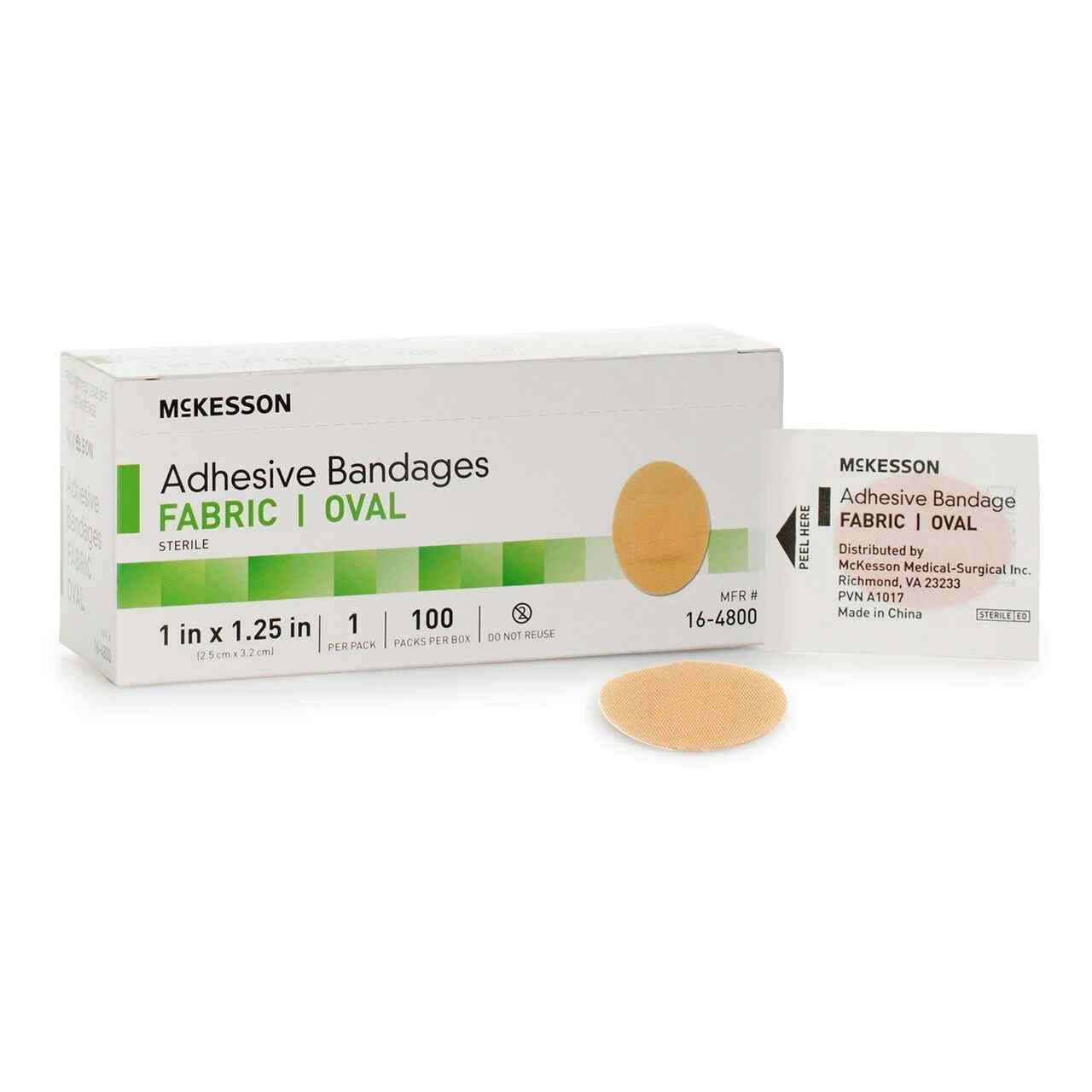 McKesson Oval Adhesive Fabric Bandages, 1 X 1.25"