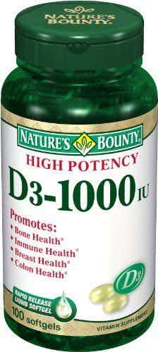 Nature's Bounty High Potency D3, 1000 IU, 100 Softgels , 07431215605, 1 Bottle