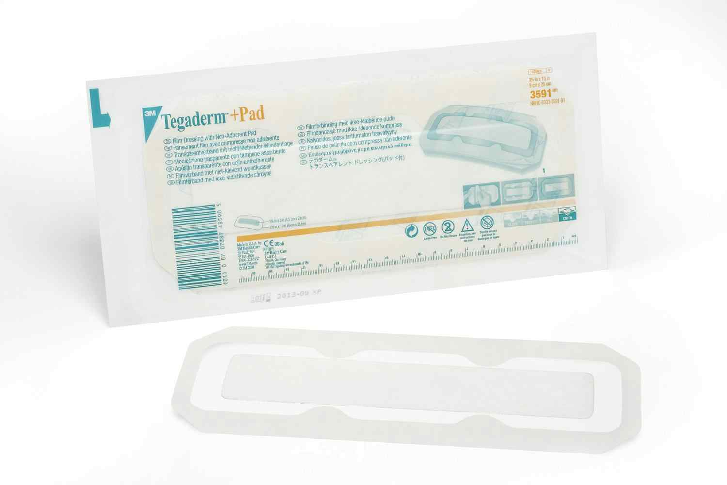 3M Tegaderm +Pad Film Dressing with Non-Adherent Pads, 3.5 X 10", 3591, Box of 25