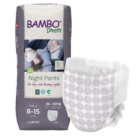 Bambo Dreamy Night Pants for Girls, Heavy Absorbency, 1000018876, 8-15 Years (77-110 lbs) - Bag of 10