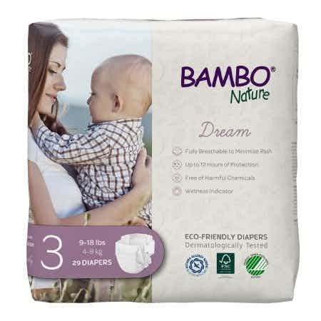 Bambo Nature Dream Eco-Friendly Diapers with Tabs, Heavy Absorbency, 1000016925, Size 3 (9-18 lbs) - Bag of 29