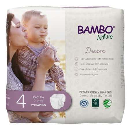 Bambo Nature Dream Eco-Friendly Diapers with Tabs, Heavy Absorbency, 1000016926, Size 4 (15-31 lbs) - Case of 162 (6 Bags)