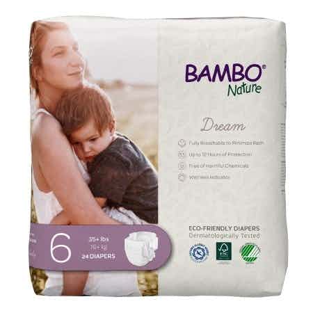 Bambo Nature Dream Eco-Friendly Diapers with Tabs, Heavy Absorbency, 1000016928, Size 6 (35 lbs+) - Bag of 24