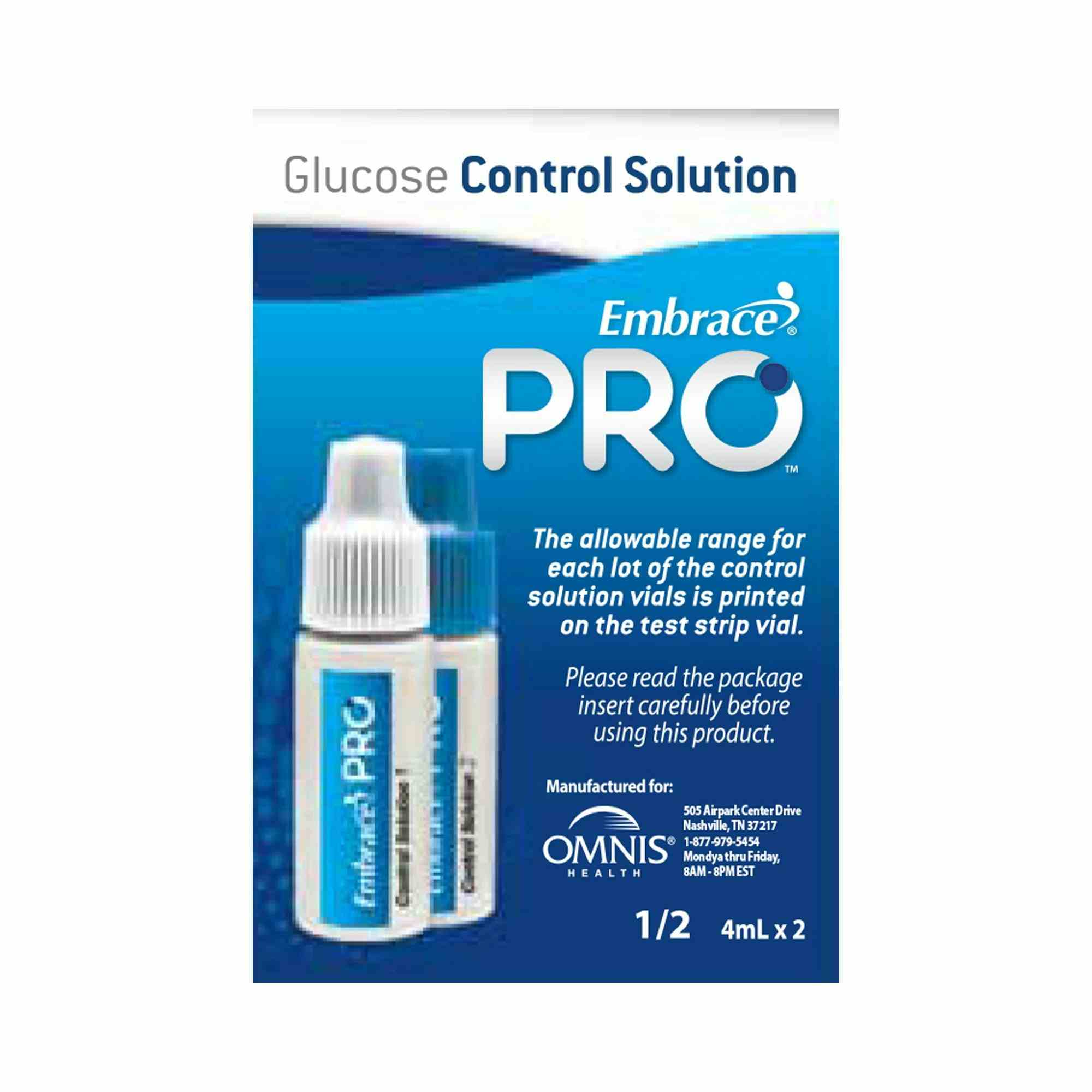 Embrace Pro Blood Glucose Control Solution, 4mL X 2, ALL02AM0210, 1 Box