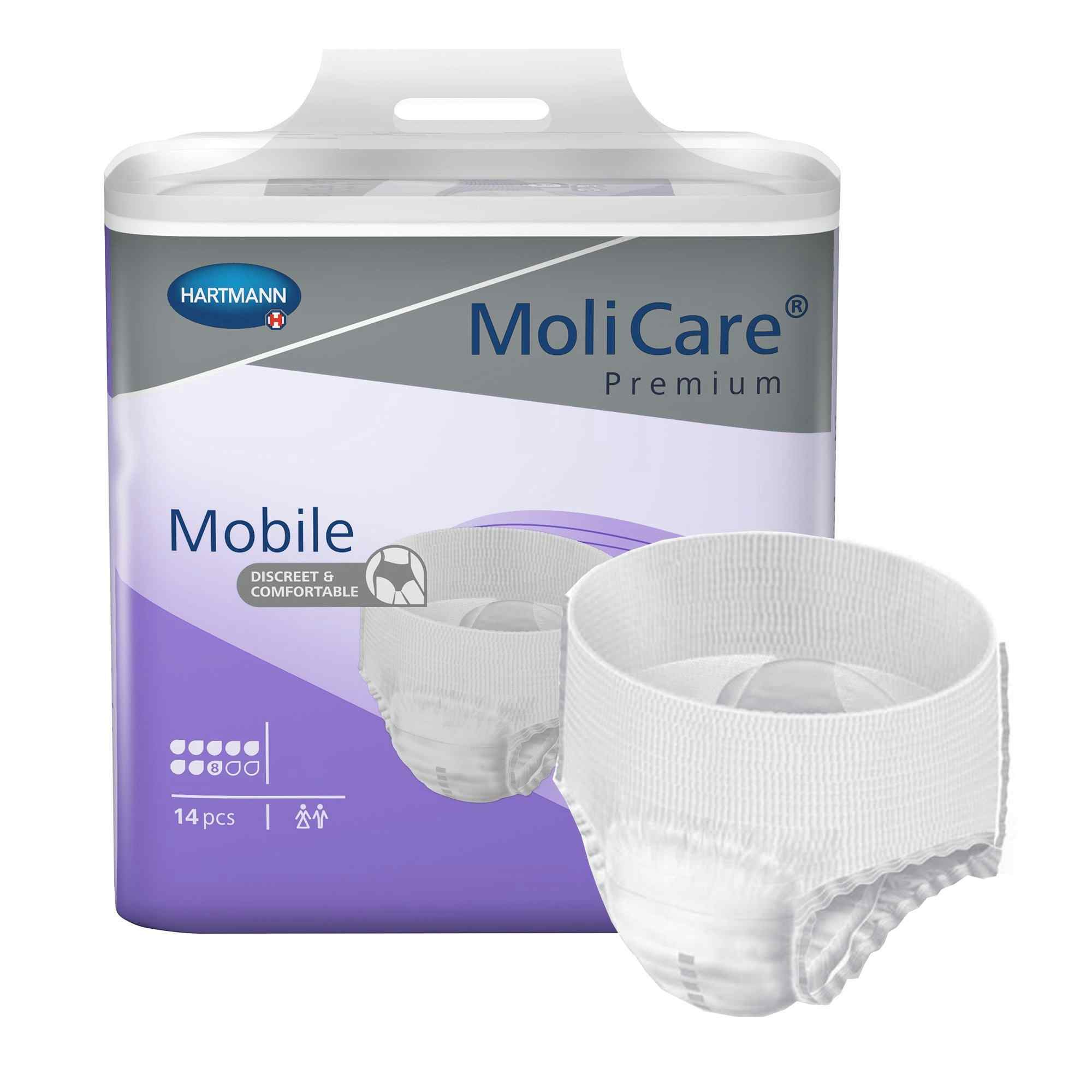 MoliCare Premium Mobile Pull-Up Underwear, 8 Drops Heavy Absorbency, 915871, Small (24-25") - Case of 56