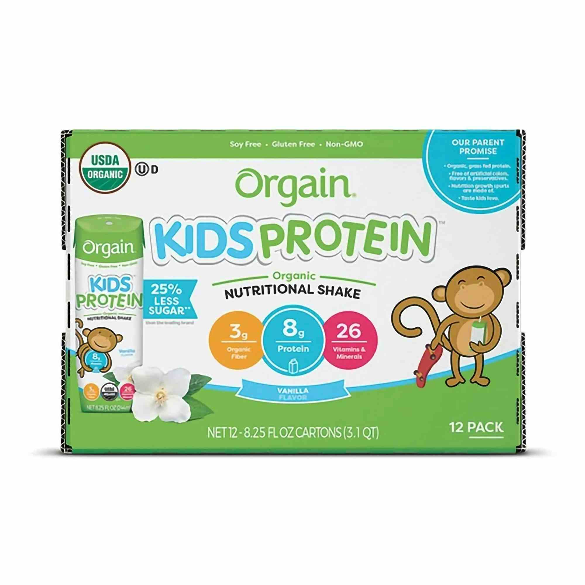 Orgain Kids Protein Organic Nutritional Shake, Vanilla, 8.25 oz., 851770003100, Case of 12