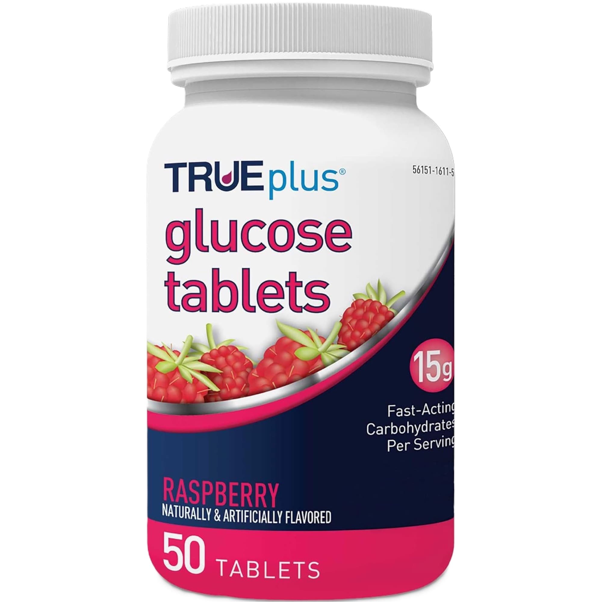 TRUEplus Chewable Glucose Tablets, Raspberry Flavor, 50 Tablets