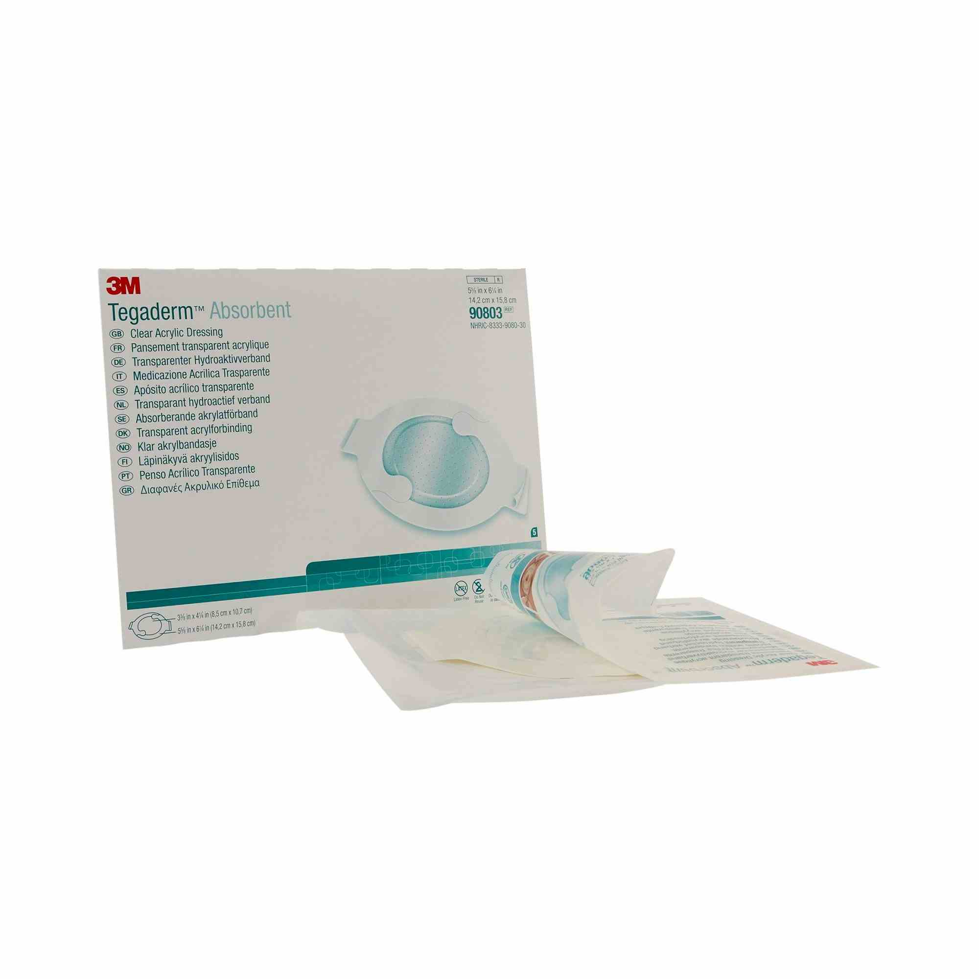 3M Tegaderm Absorbent Clear Acrylic Dressing, 5-5/8 X 6.25", 90803, Box of 5