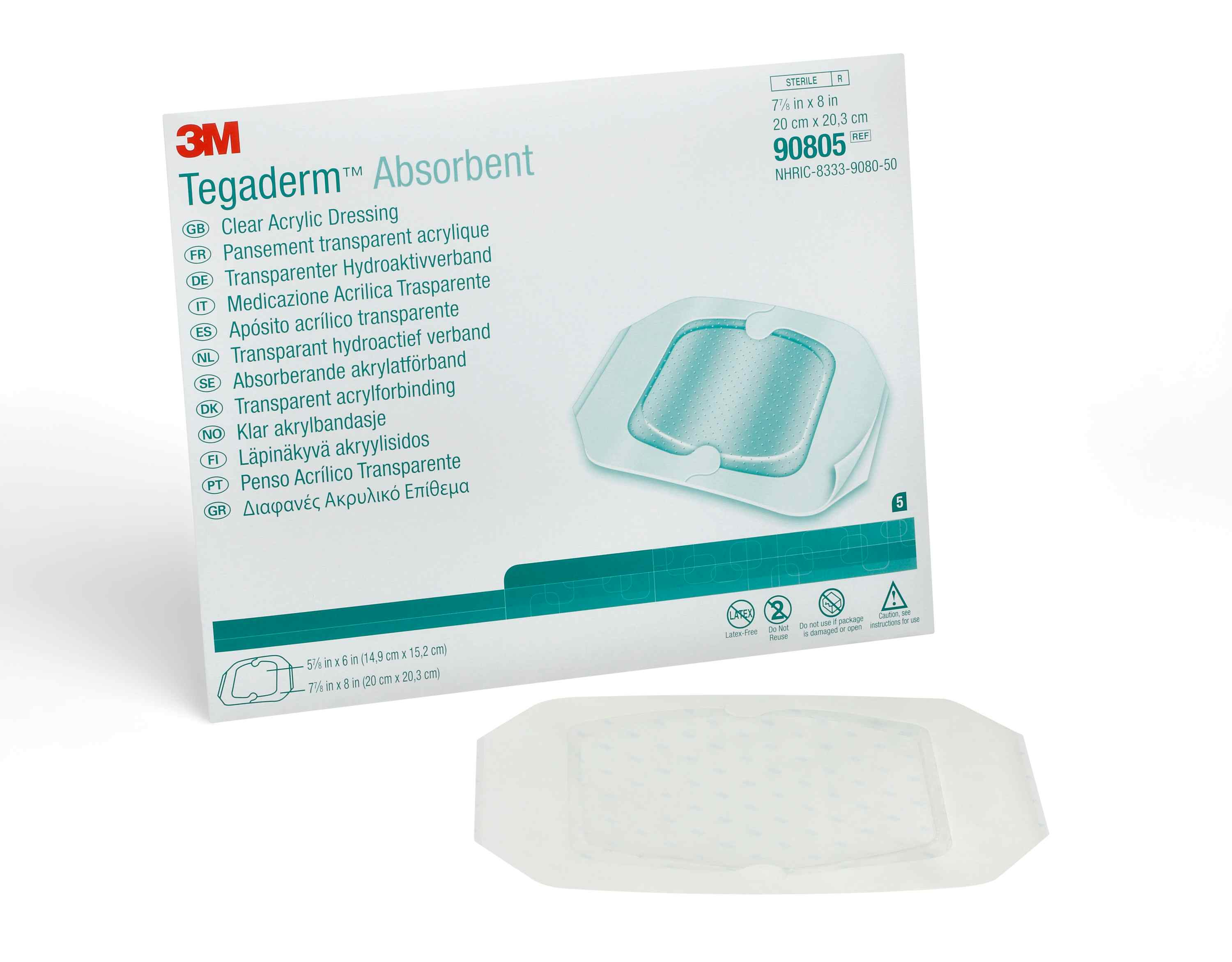 3M Tegaderm Absorbent Clear Acrylic Dressing, 7-7/8 X 8", 90805, Box of 5