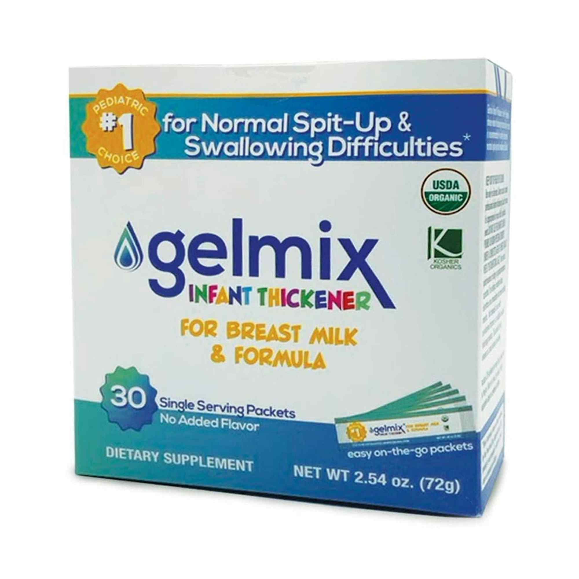 Gelmix Infant Thickener for Breast Milk & Formula Packets, 2.4 gram, GEL-WHO-005, Box of 30