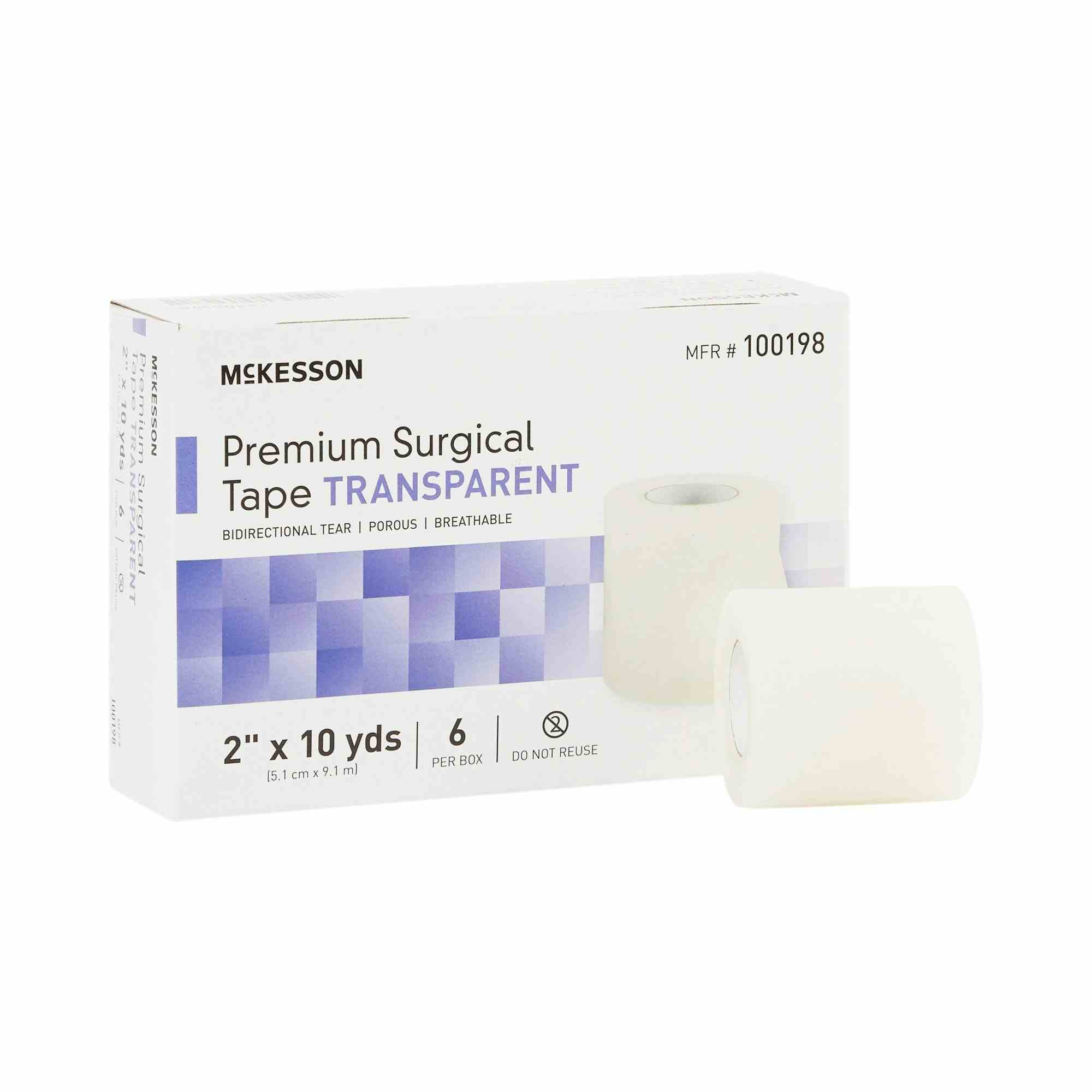 McKesson Transparent Premium Surgical Tape, 2" X 10 yds, 100198, Box of 6
