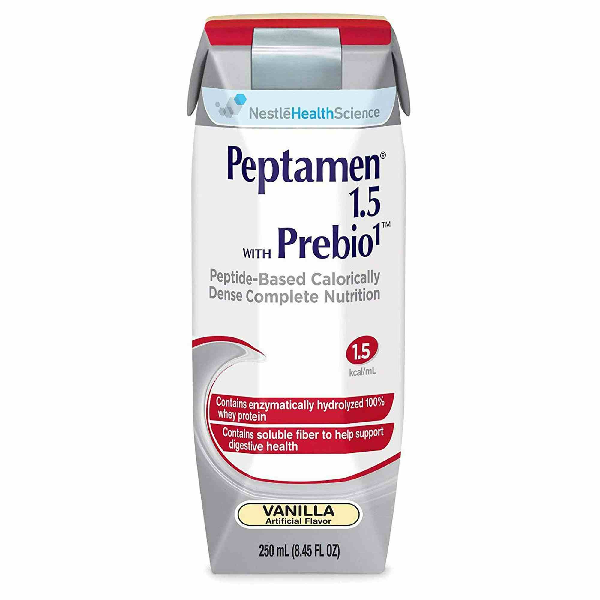 Nestle HealthScience Peptamen 1.5 with Prebio 1 Peptide-Based Calorically Dense Complete Nutrition Tube Feeding Formula, Vanilla, 250 mL, 10043900349586, 1 Each